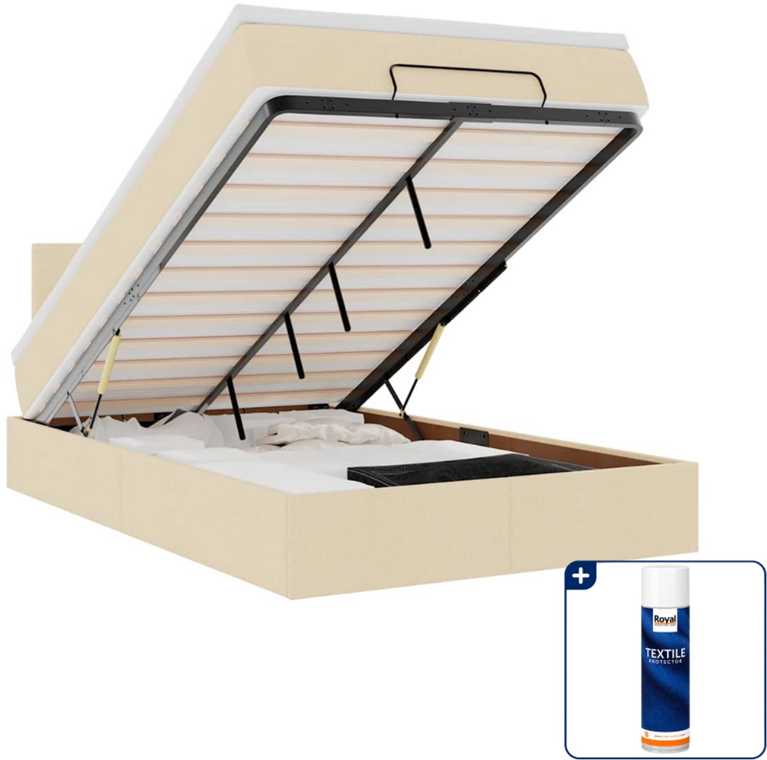 vidaXL ottoman bed met matras - 120 x 190 cm - stof - crèmekleurig - Inclusief textielbeschermer 500 ml Grijs