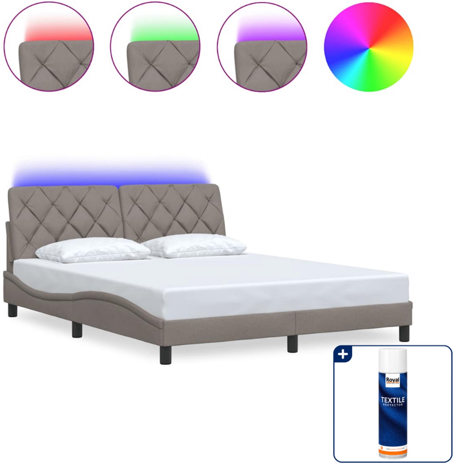 vidaXL bedframe met LED - queensize - 160 x 200 cm - taupe - Inclusief textielbeschermer 500 ml Crème