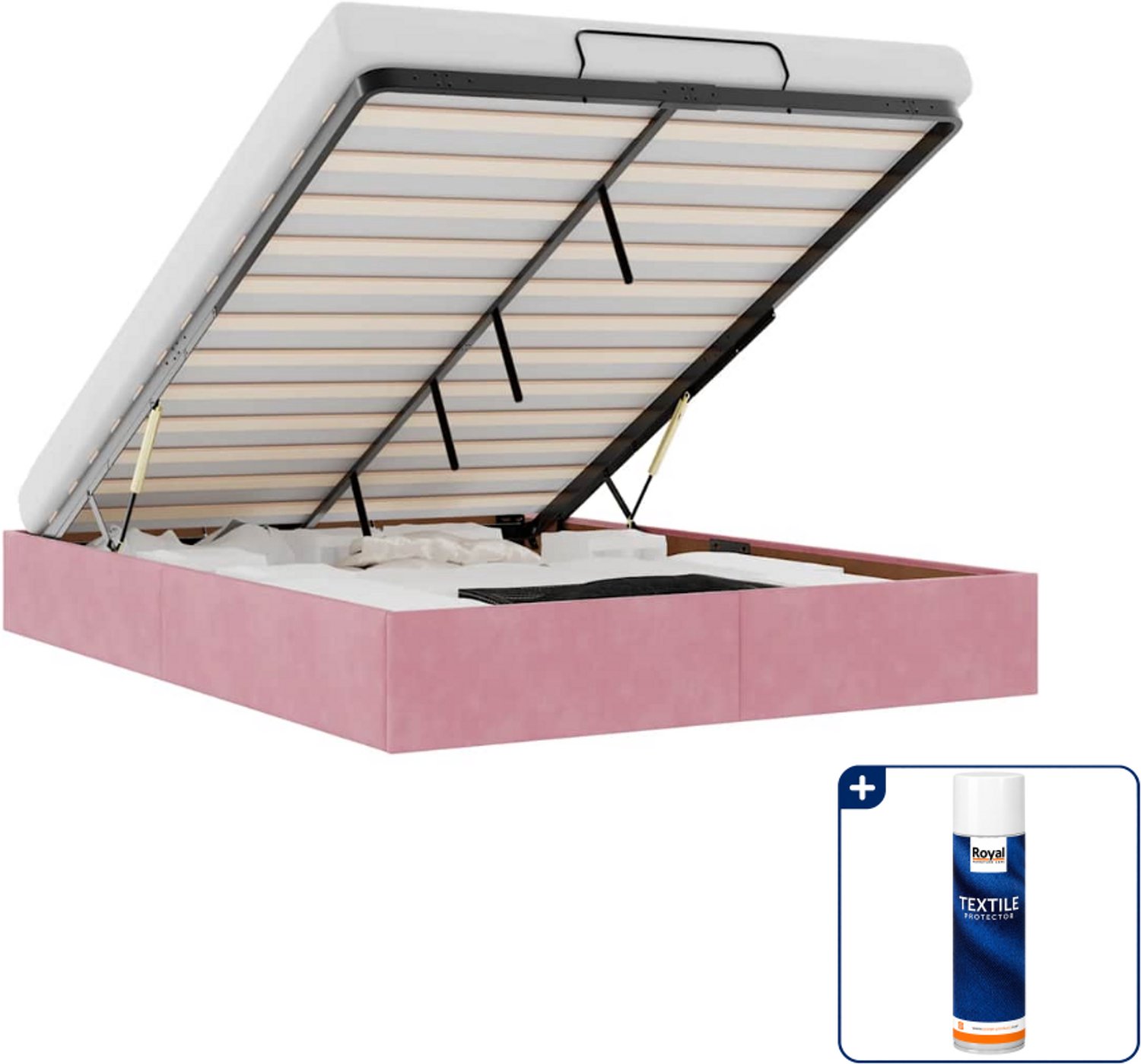 vidaXL ottoman bedframe - Small double - 140 x 200 cm - roze - Inclusief textielbeschermer 500 ml Grijs