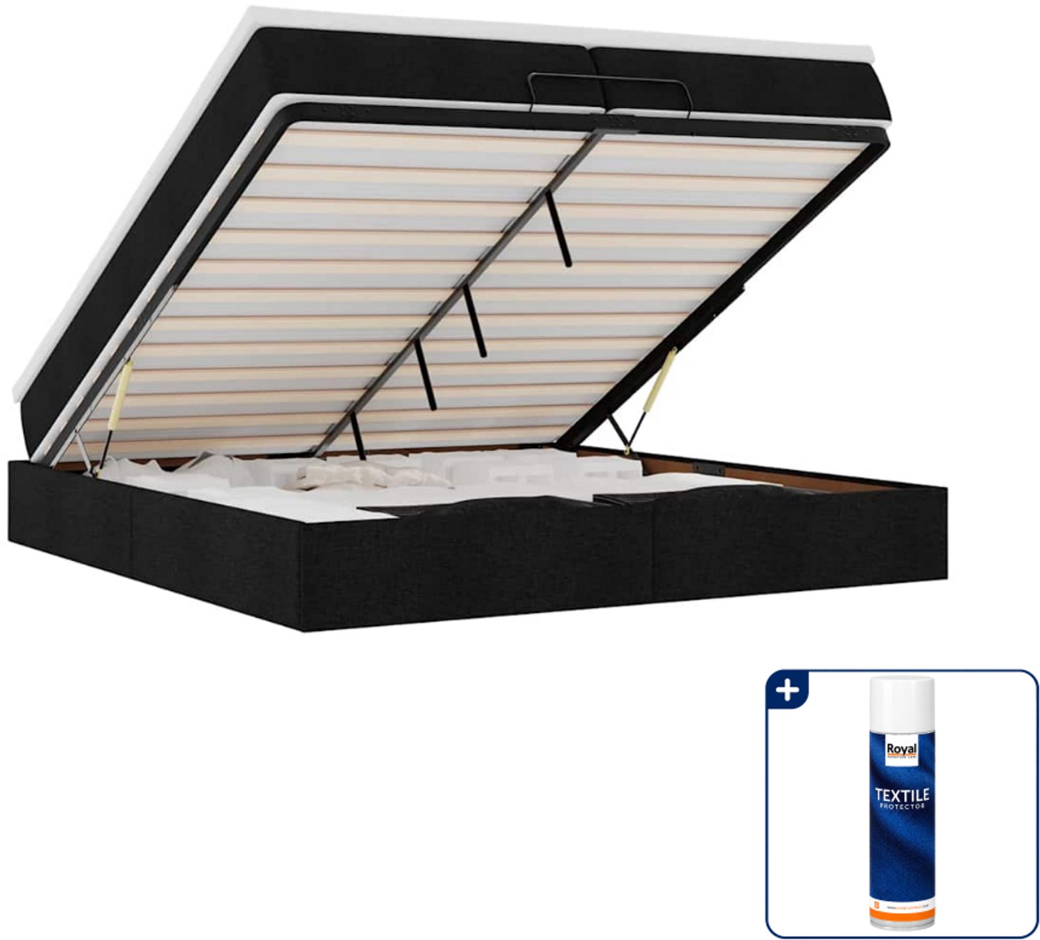 vidaXL Ottoman bed - Super kingsize - 200 x 200 cm - zwart - Inclusief textielbeschermer 500 ml Taupe