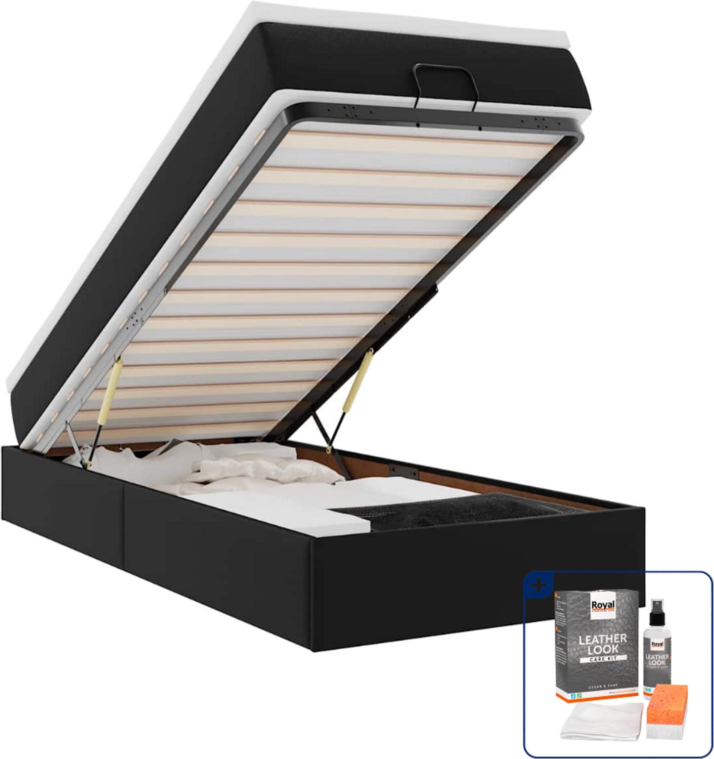 vidaXL ottoman bed met matras 100 x 200 cm - kunstleer - zwart - Inclusief onderhoudsset voor kunstleer 150 ml