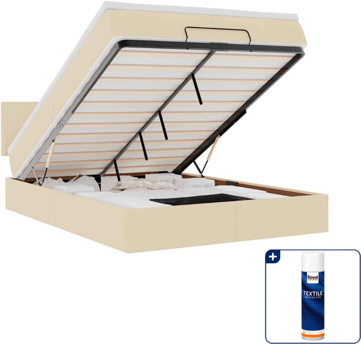 vidaXL Bed met matras - Small double - 140 x 200 cm - crèmekleurig - Inclusief textielbeschermer 500 ml Blauw