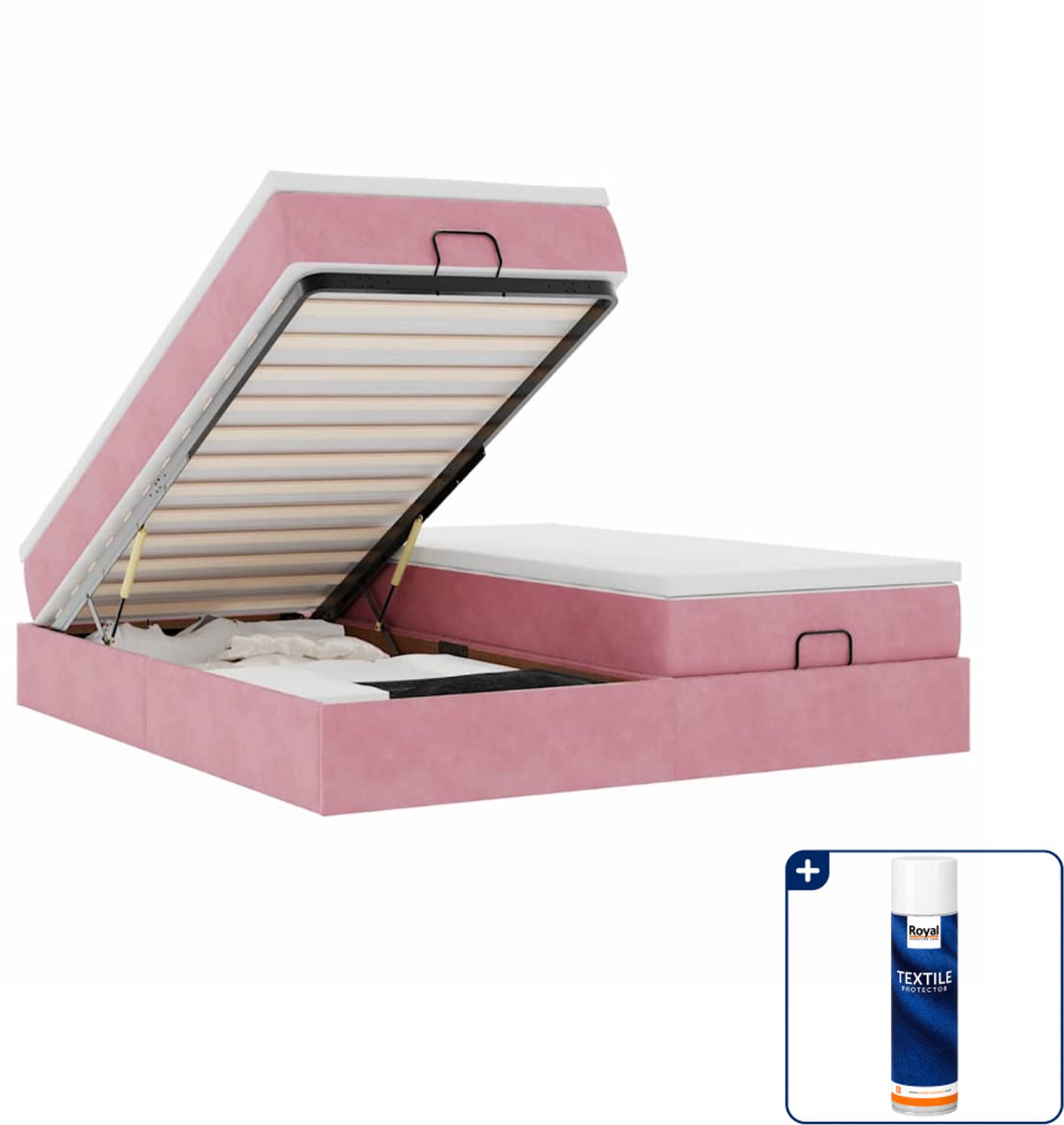vidaXL queensize ottoman bed - 160 x 200 cm - fluweel - roze - Inclusief textielbeschermer 500 ml Grijs