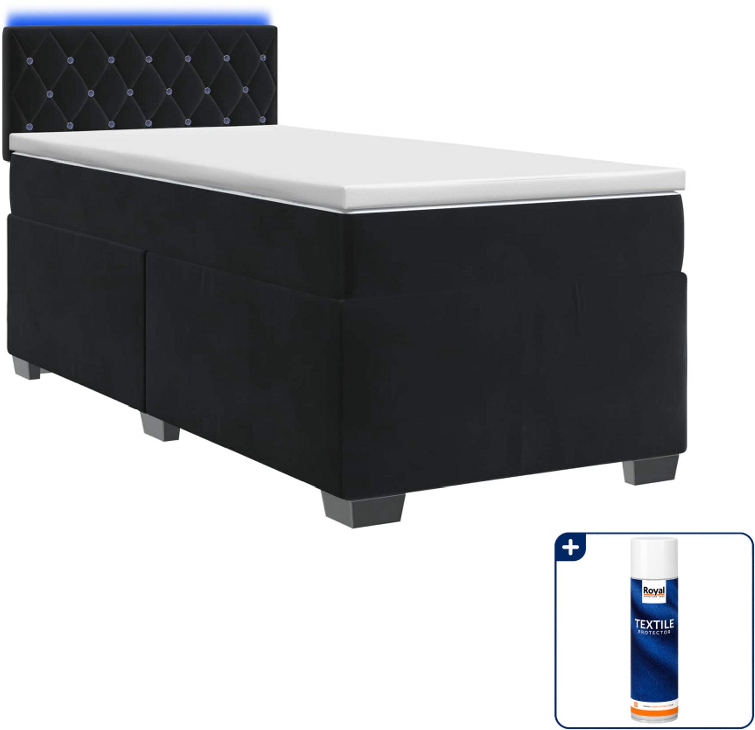 vidaXL boxspring bed - 90 x 190 cm - fluweel - zwart - Inclusief textielbeschermer 500 ml