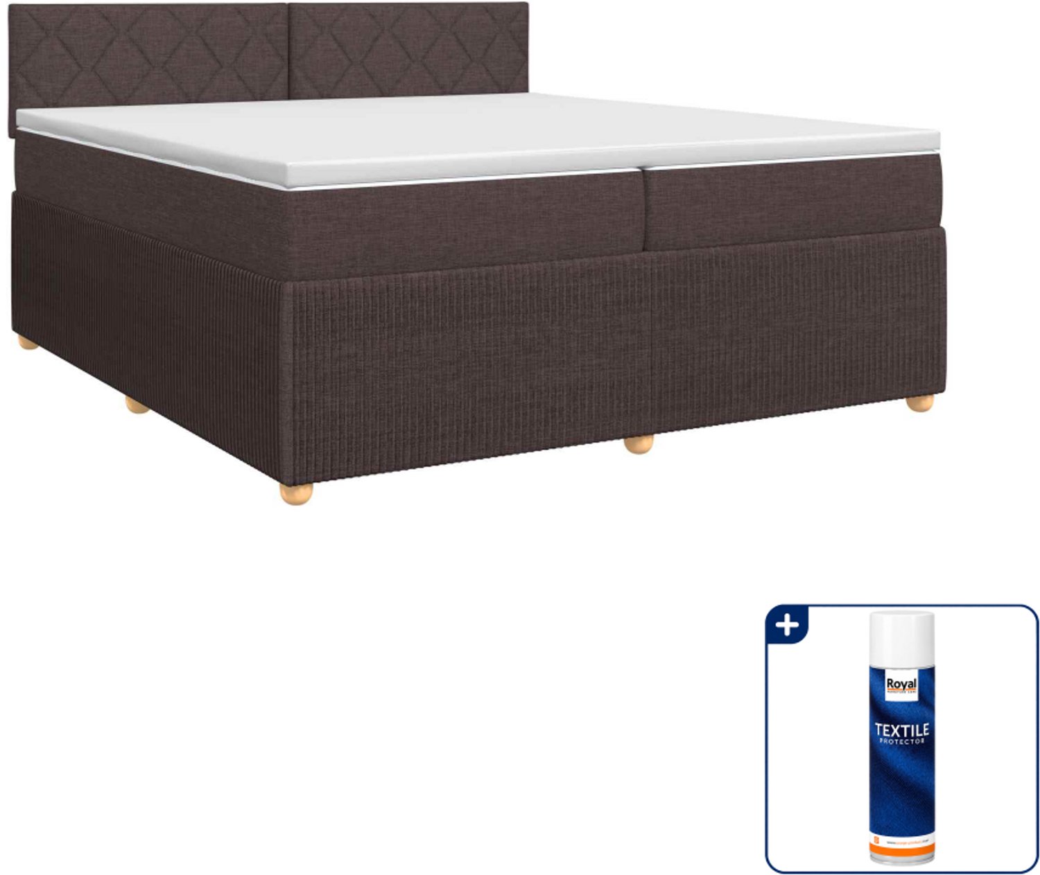 vidaXL boxspringbed met matras - 200 x 200 cm - donkerbruin - Inclusief textielbeschermer 500 ml