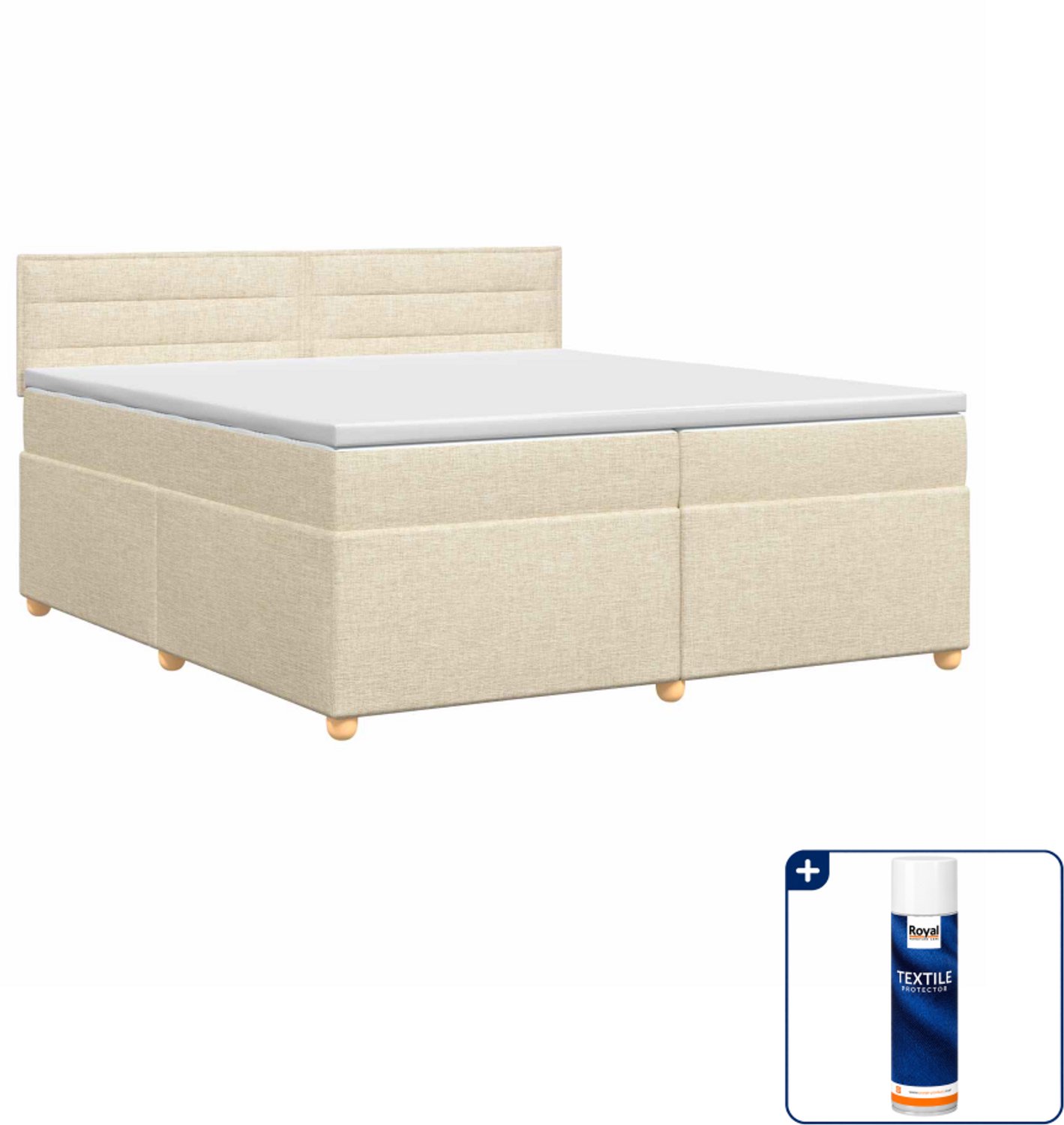 vidaXL Boxspringbed - 200 x 200 cm - crèmekleurig - Inclusief textielbeschermer 500 ml