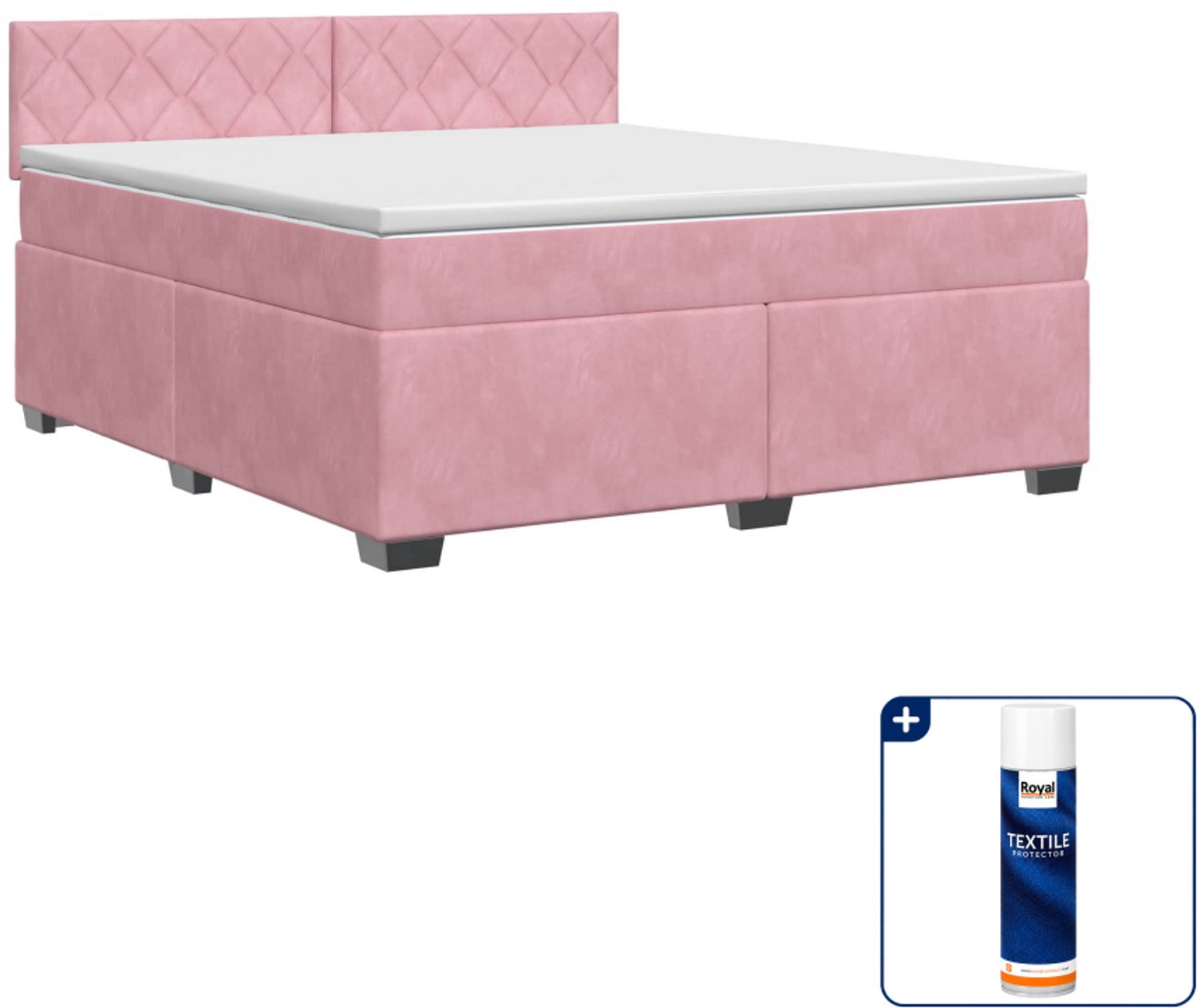 vidaXL Queensize boxspringbed met matras - 160 x 200 cm - roze - Inclusief textielbeschermer 500 ml