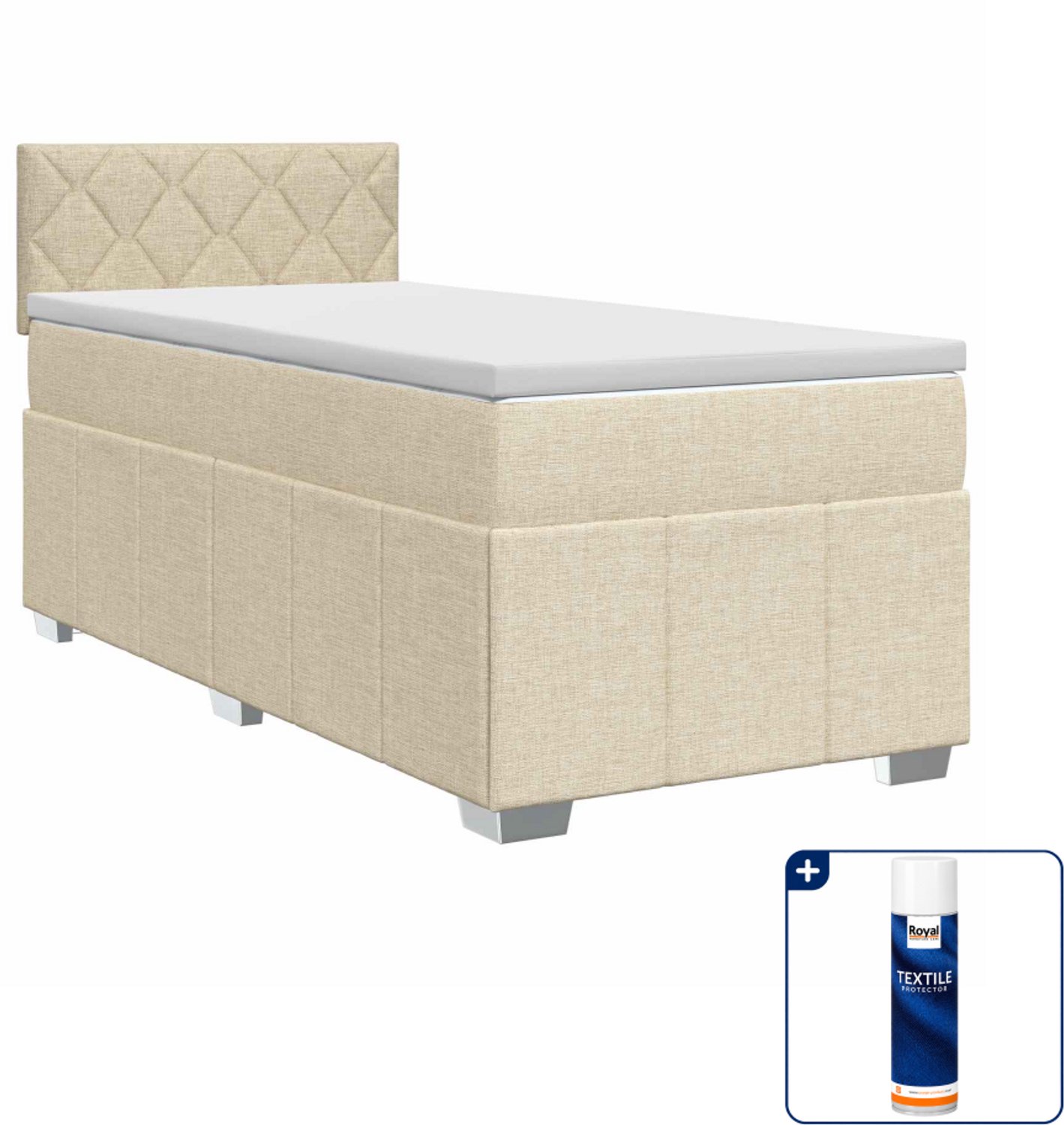 vidaXL boxspringbed met matras - 100 x 200 cm - crèmekleurig - Inclusief textielbeschermer 500 ml