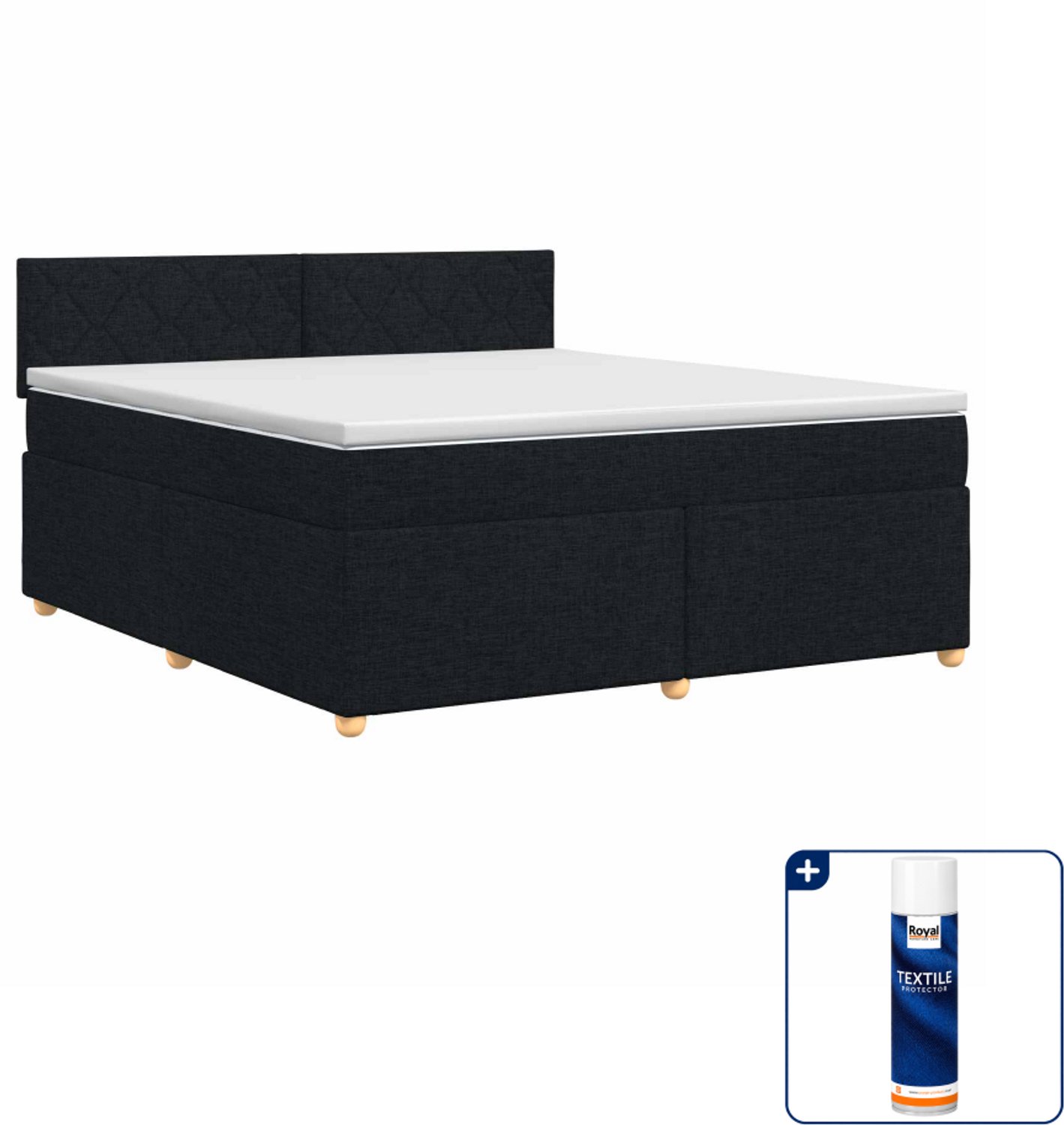 vidaXL Queensize boxspringbed - 160 x 200 cm - zwart - Inclusief textielbeschermer 500 ml