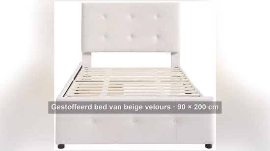 Kinderbed 90x200 cm Beige Met Opbergruimte, Lattenbodem, Laden