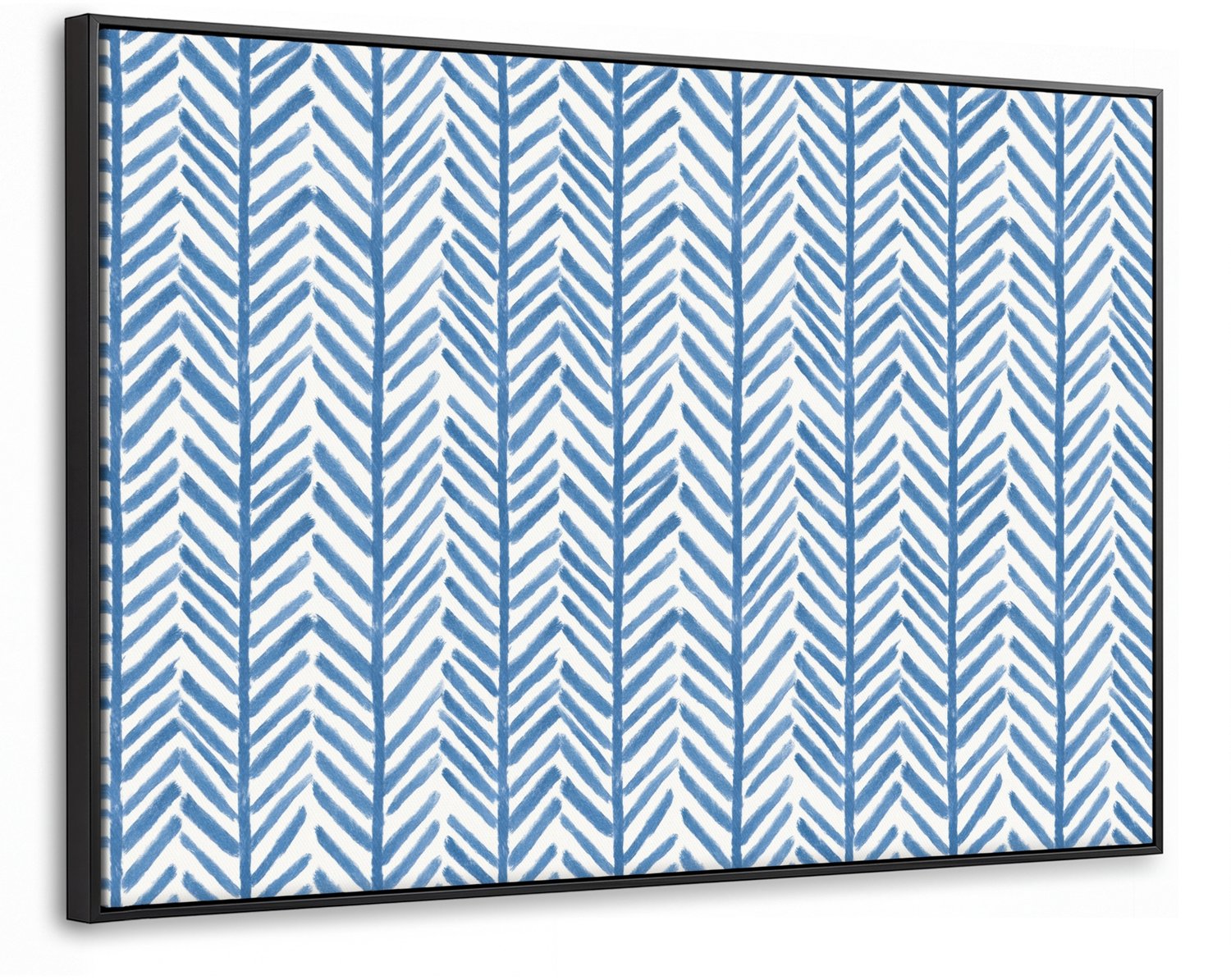 Canvas Schilderij met Baklijst 90x60cm - Patroon - Streep - Blauw - Muurdecoratie woonkamer - Slaapkamer decoratie - Kamer accessoires - Schilderijen op canvas met lijst