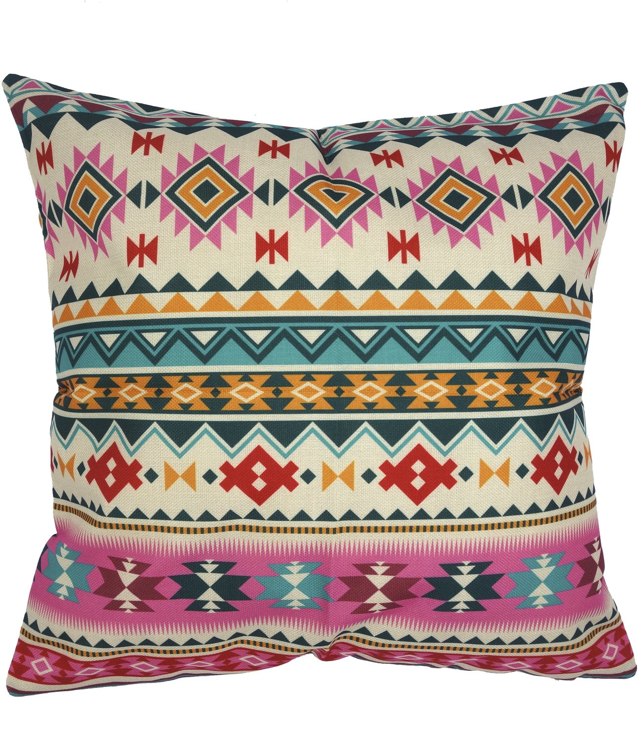 De Kussenkraam Kussenhoes Perla Aztec Etnisch linnenlook 43 x 43 cm| Exclusief binnenkussen | Exclusief binnenkussen roze beige oker