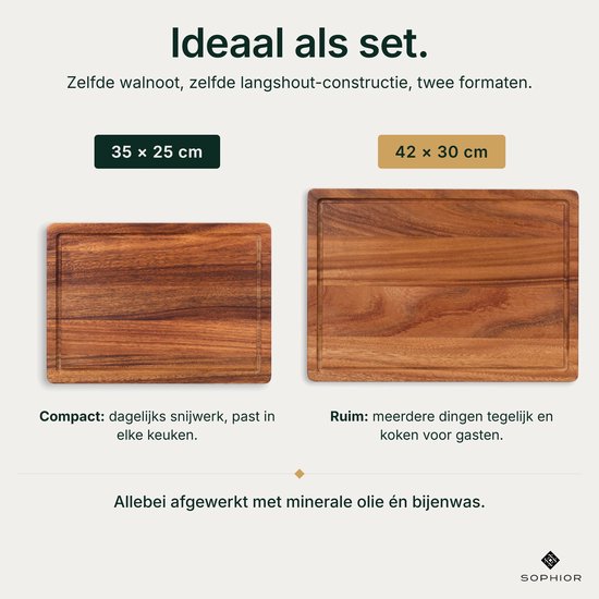 SOPHIOR Houten Snijplankenset Walnoot - 35x25 en 42x30 cm - Met Sapgeul en Handvaten — cadeau in Kookcadeaus - foto 8