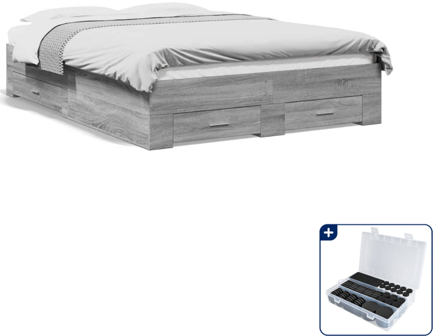 vidaXL bedframe 120 x 200 cm - bewerkt hout - grijs sonoma eiken - Inclusief antikrasvilt 177-delig