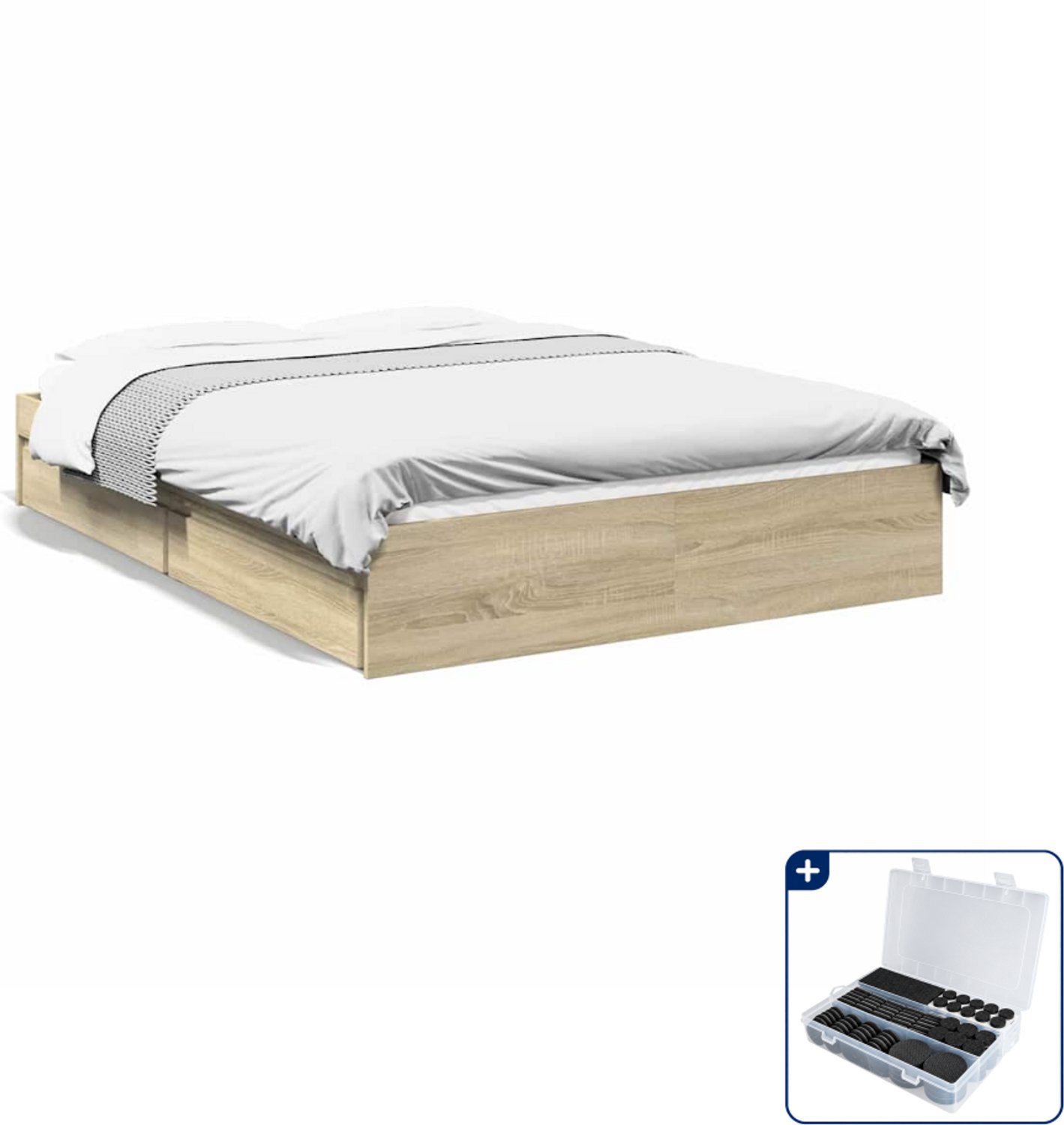vidaXL bedframe - small double - 140 x 200 cm - sonoma eiken - Inclusief antikrasvilt 177-delig Bruin