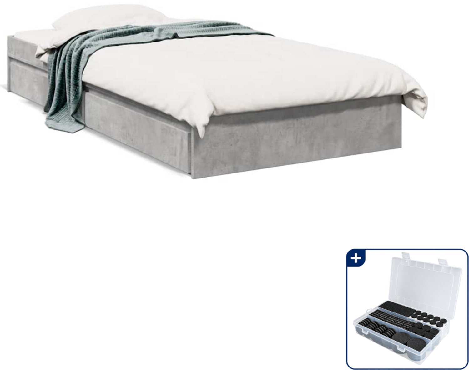 vidaXL bedframe met lades - 100 x 200 cm - bewerkt hout - betongrijs - Inclusief antikrasvilt 177-delig bruin