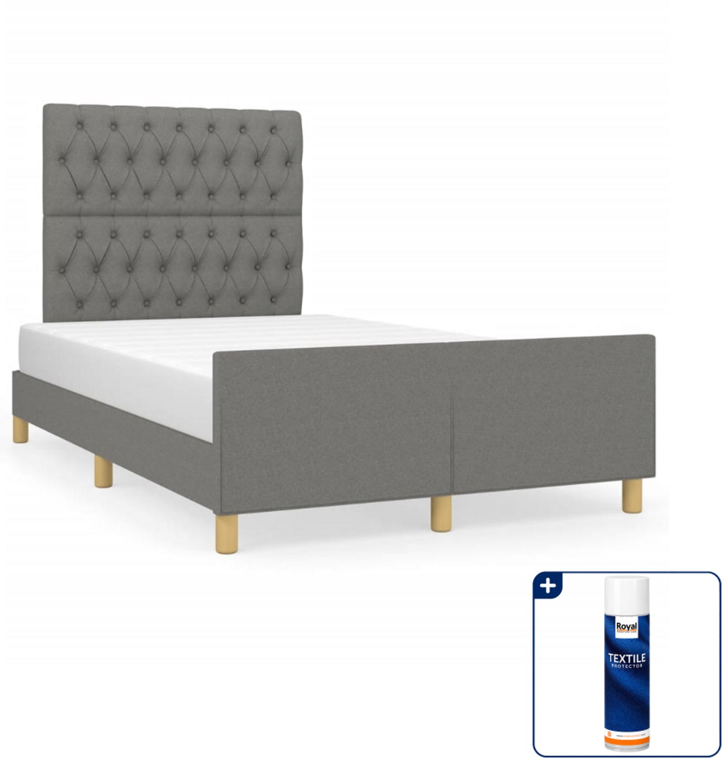 vidaXL Bedframe - 120 x 190 cm - stof - donkergrijs - Inclusief textielbeschermer 500 ml Bruin