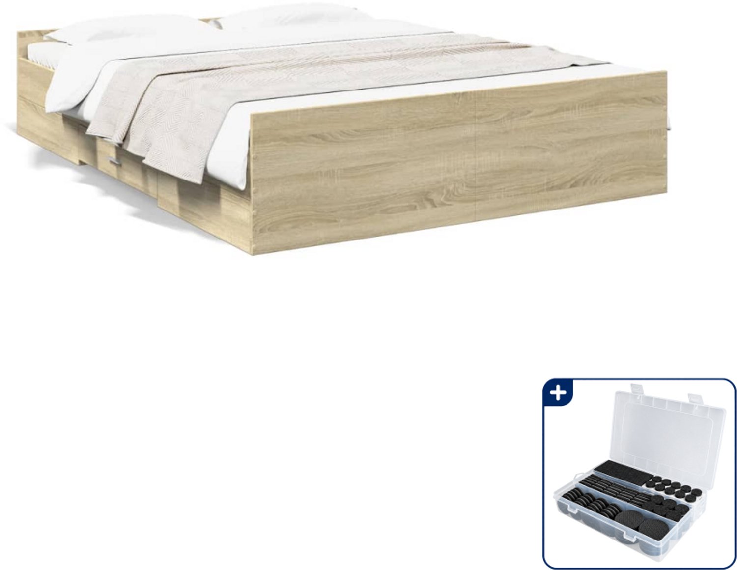 vidaXL Queensize bedframe met lades - 160 x 200 cm - sonoma eiken - Inclusief antikrasvilt 177-delig Grijs