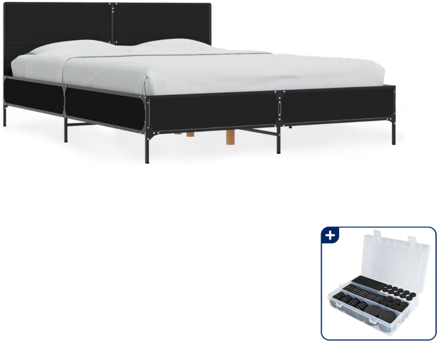 vidaXL bedframe - 140 x 190 cm - zwart - Inclusief antikrasvilt 177-delig