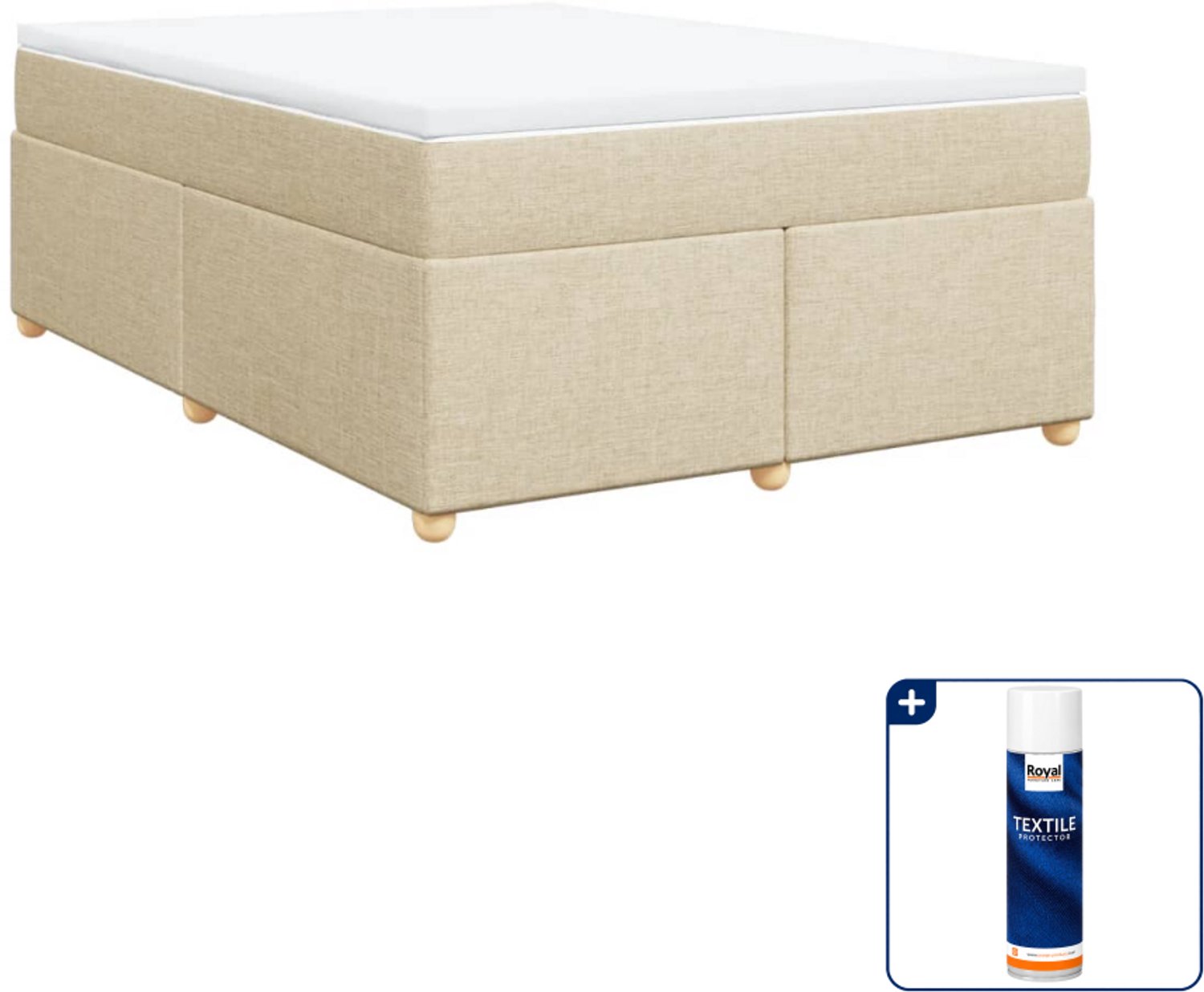 vidaXL boxspring met matras - Queensize - 160 x 200 cm - crème - Inclusief textielbeschermer 500 ml