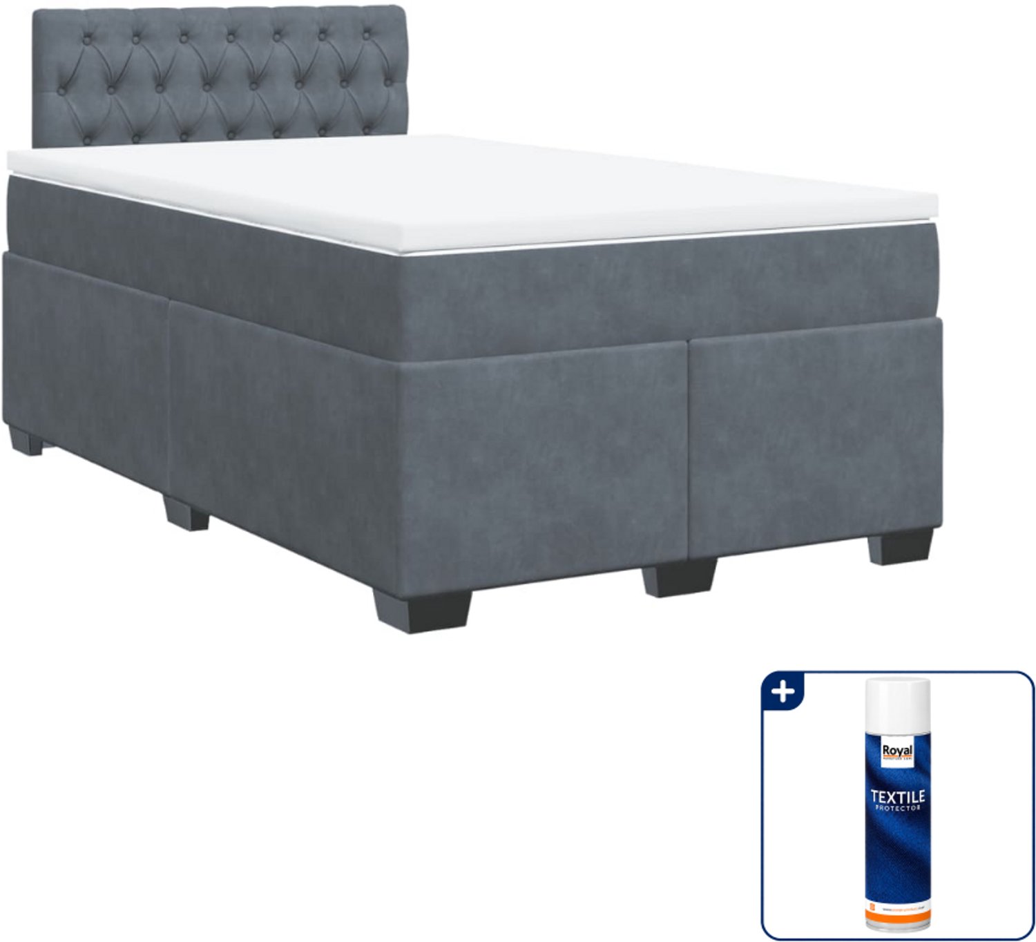 vidaXL boxspring met matras - 120 x 190 cm - fluweel - donkergrijs - Inclusief textielbeschermer 500 ml