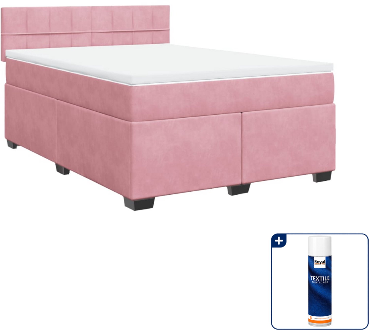 vidaXL boxspring Queensize - 160 x 200 cm - fluweel - roze - Inclusief textielbeschermer 500 ml