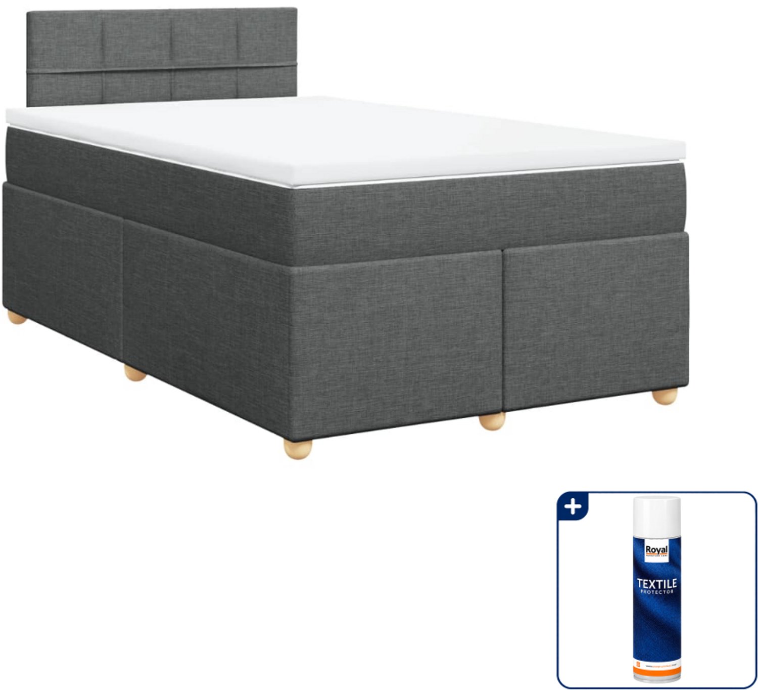 vidaXL boxspring met matras - 120 x 200 cm - stof - donkergrijs - Inclusief textielbeschermer 500 ml