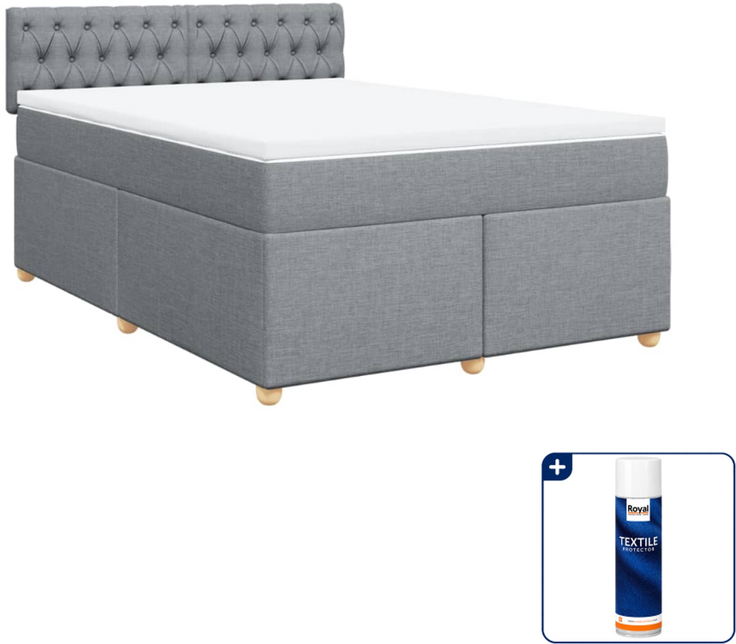 vidaXL Boxspring - Small double - 140 x 200 cm - lichtgrijs - Inclusief textielbeschermer 500 ml