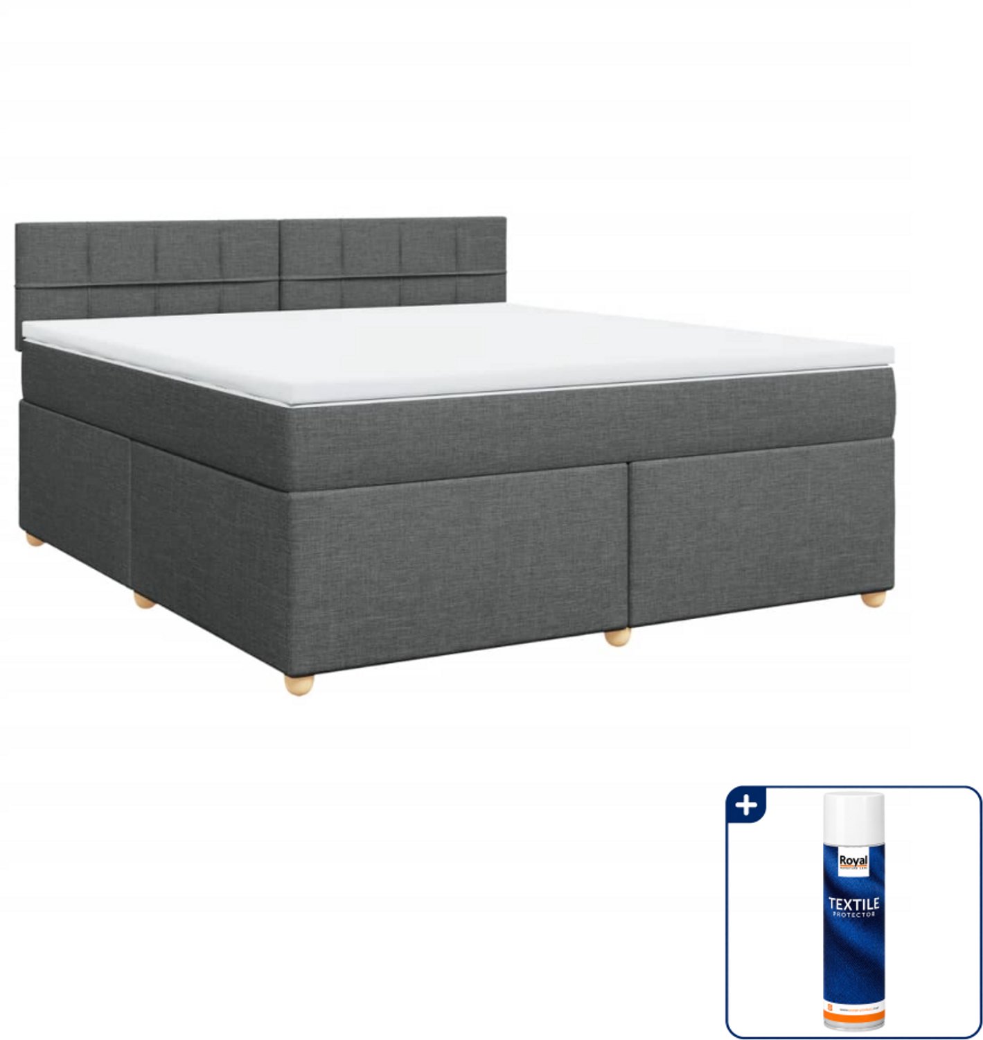 vidaXL Kingsize boxspring met matras - 180 x 200 cm - donkergrijs - Inclusief textielbeschermer 500 ml
