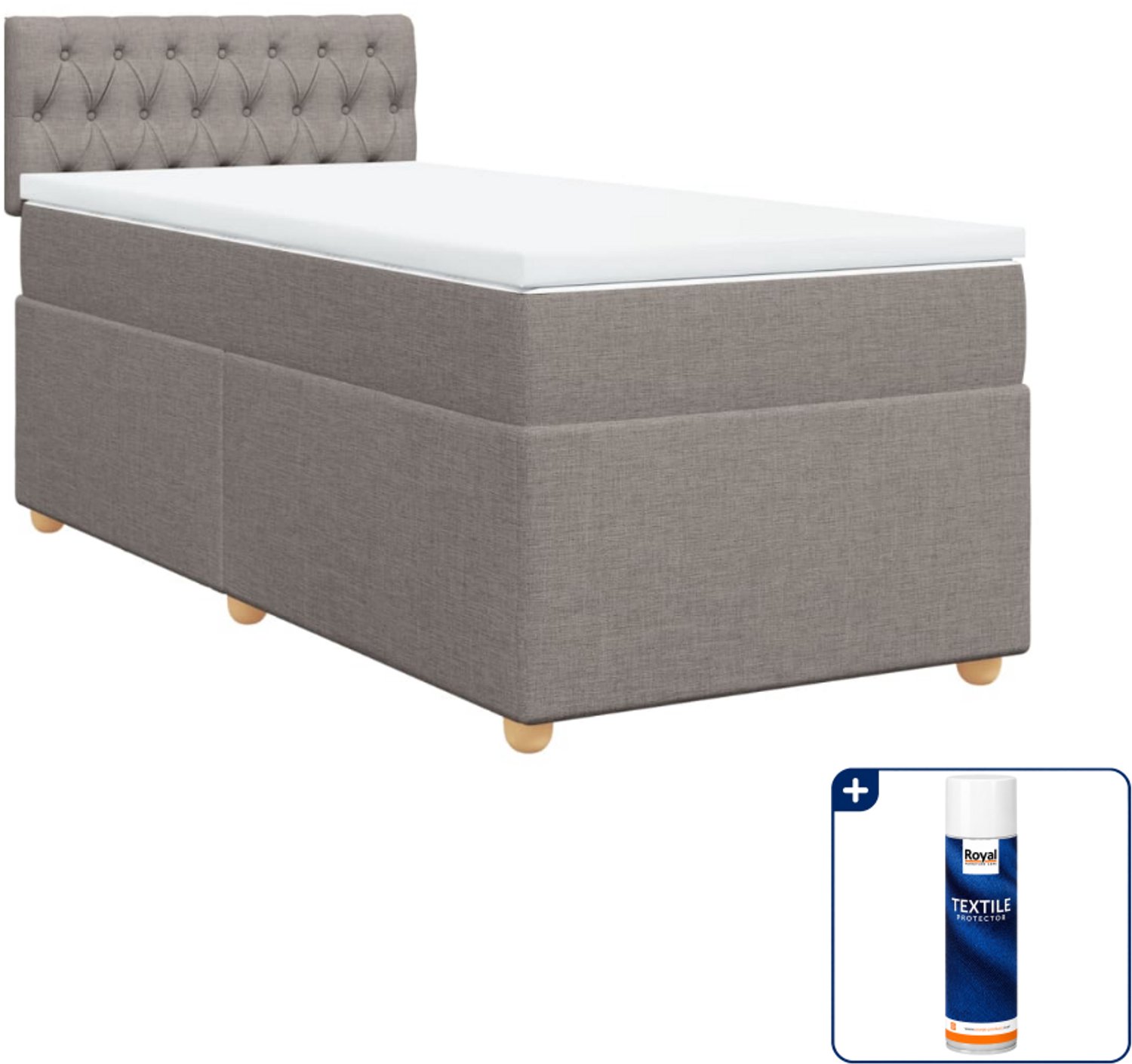 vidaXL boxspring met matras 90 x 190 cm - taupe - Inclusief textielbeschermer 500 ml