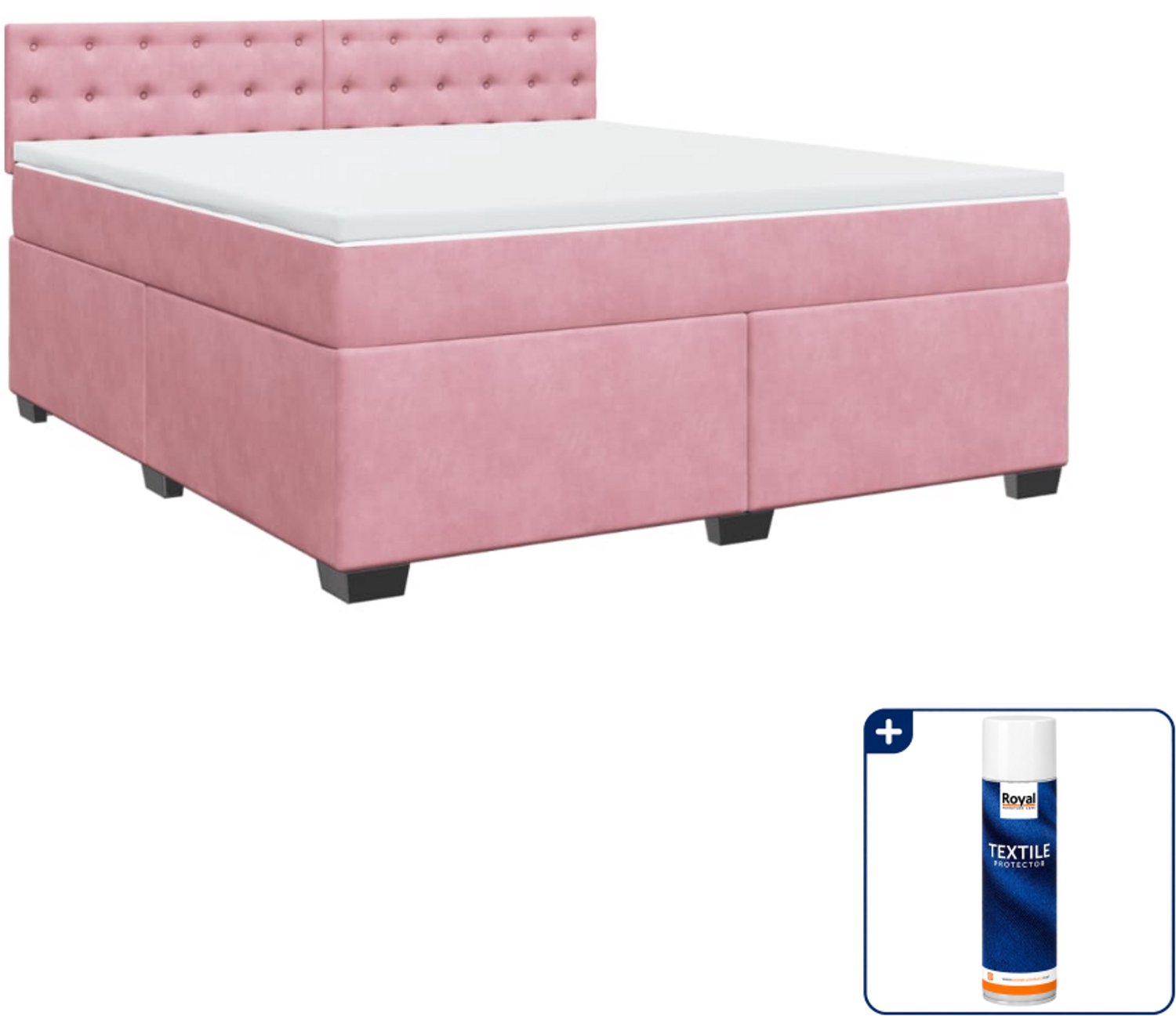 vidaXL Boxspring Kingsize - 180 x 200 cm - fluweel - roze - Inclusief textielbeschermer 500 ml