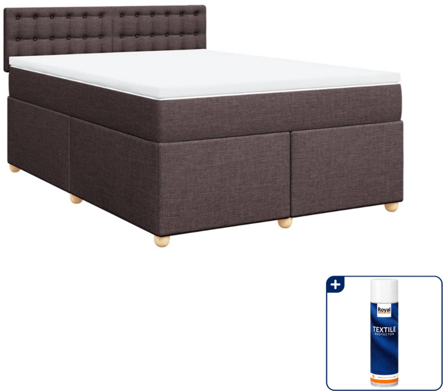 vidaXL boxspring met matras 140 x 190 cm - donkerbruin - Inclusief textielbeschermer 500 ml