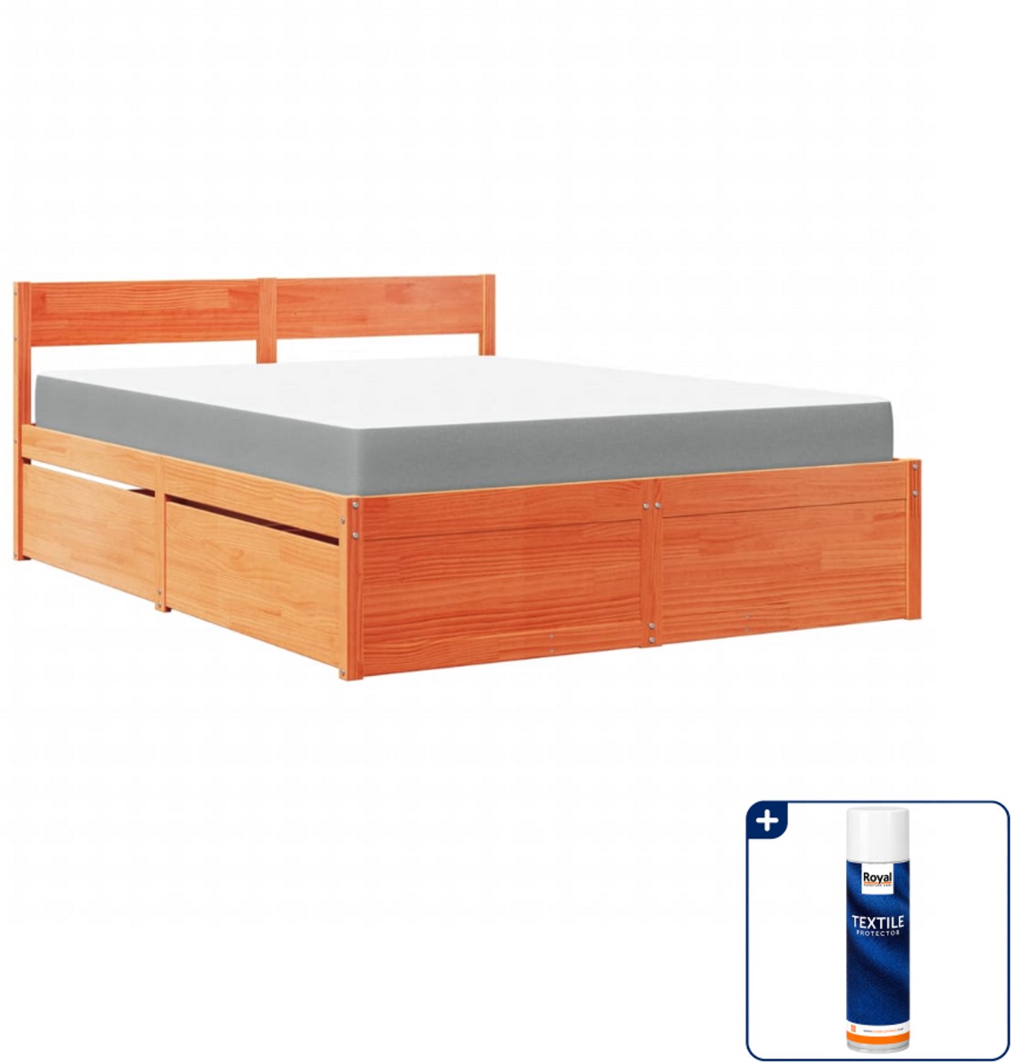 vidaXL bed met lades en matras - Small double 140 x 200 cm - wasbruin - Inclusief textielbeschermer 500 ml