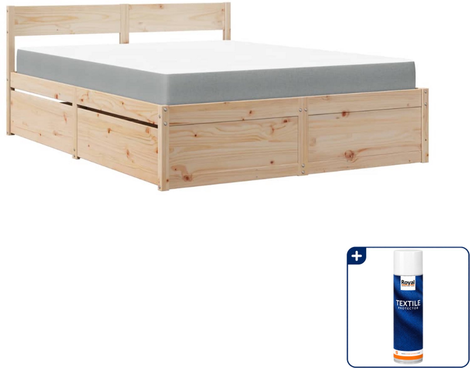 vidaXL bed met lades en matras - Small double - 140 x 200 cm - Inclusief textielbeschermer 500 ml Bruin