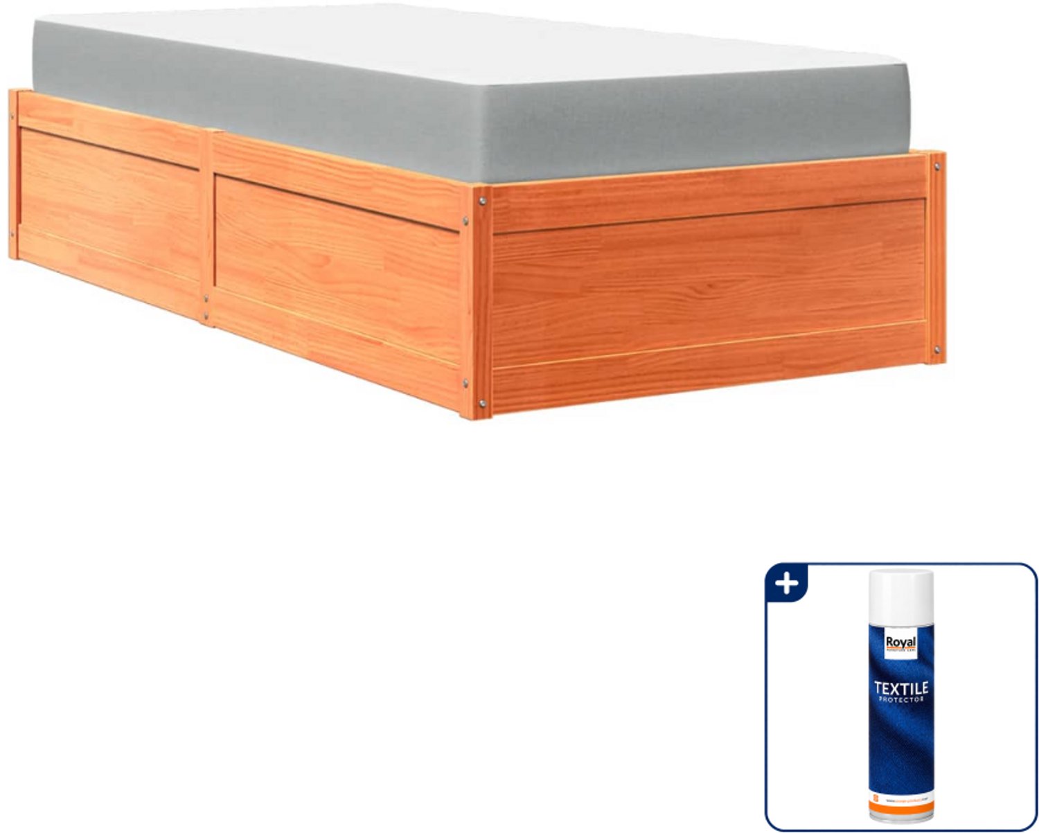 vidaXL bed met matras - 90 x 200 cm - massief grenenhout - wasbruin - Inclusief textielbeschermer 500 ml Wit
