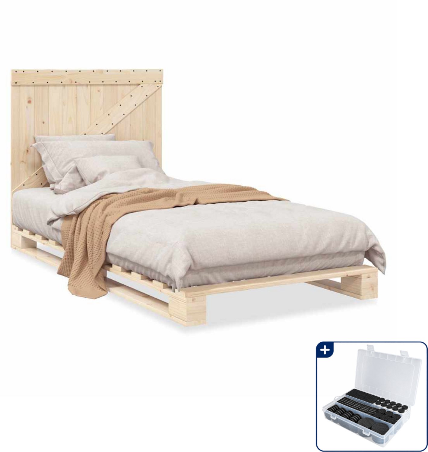 vidaXL bedframe met hoofdbord - 100 x 200 cm - massief grenenhout - Inclusief antikrasvilt 177-delig Bruin