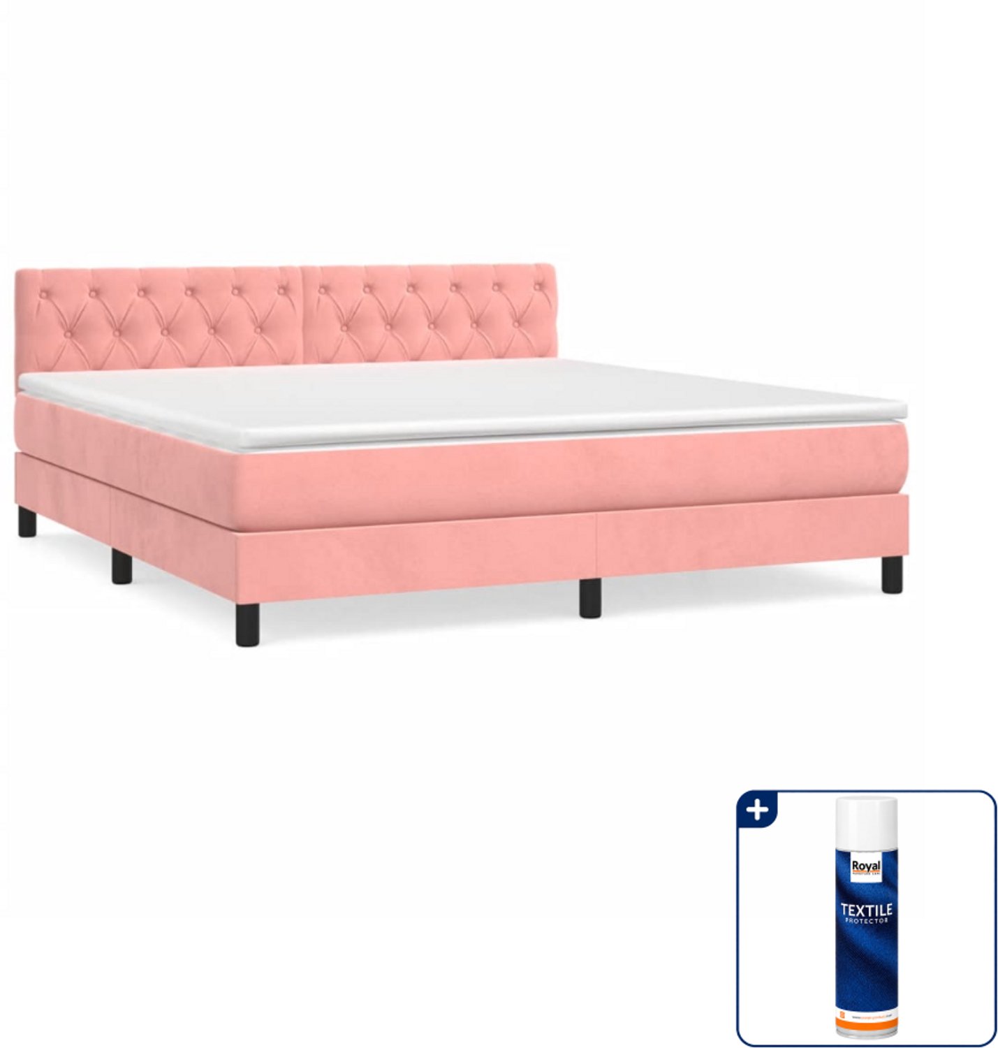 vidaXL boxspring met matras - Queensize - 160 x 200 cm - roze - Inclusief textielbeschermer 500 ml