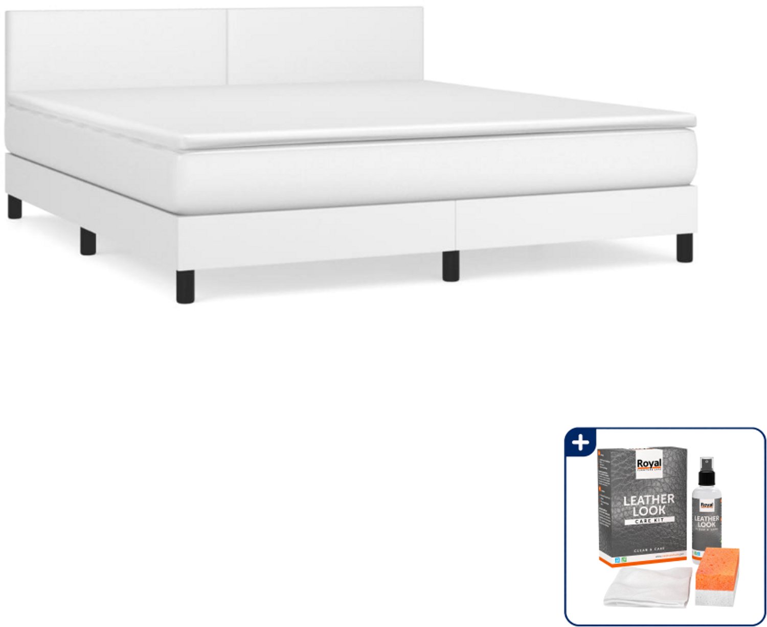 vidaXL boxspring met matras - Queensize - 160 x 200 cm - wit - Inclusief onderhoudsset voor kunstleer 150 ml