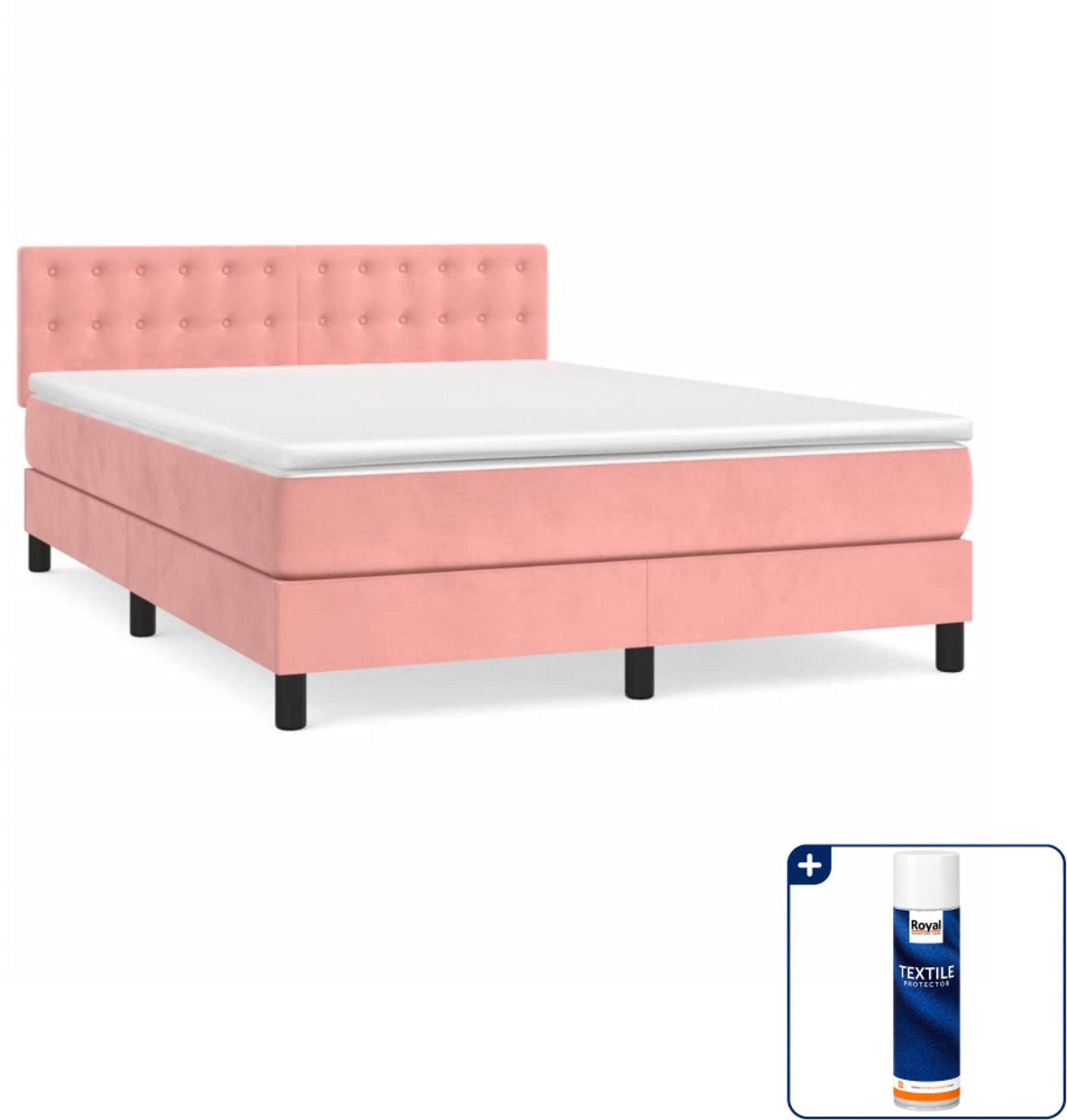 vidaXL boxspring met matras - small double 140 x 200 cm - roze - Inclusief textielbeschermer 500 ml