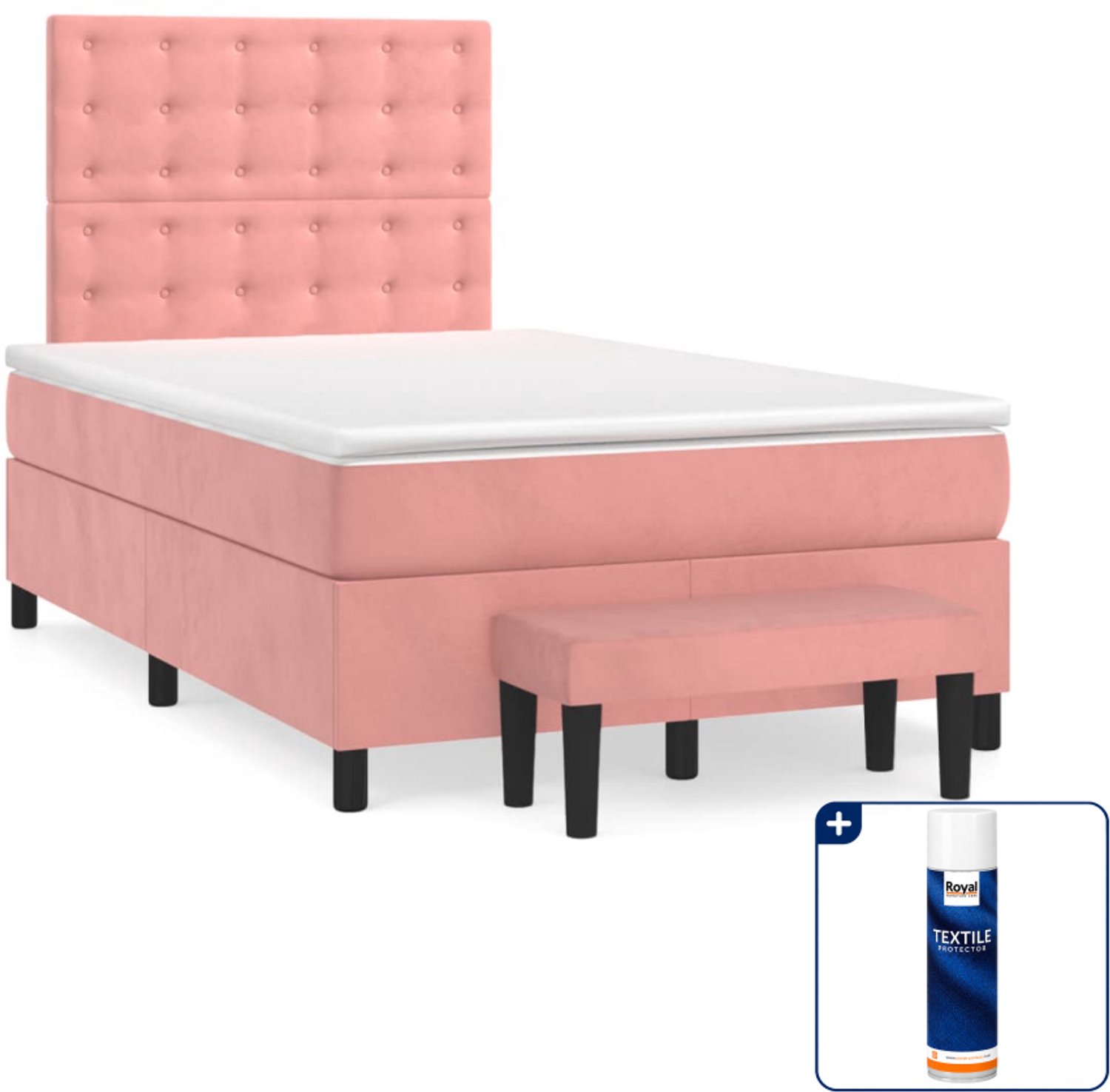 vidaXL boxspring met matras en bank - 120 x 200 cm - roze - fluweel - Inclusief textielbeschermer 500 ml
