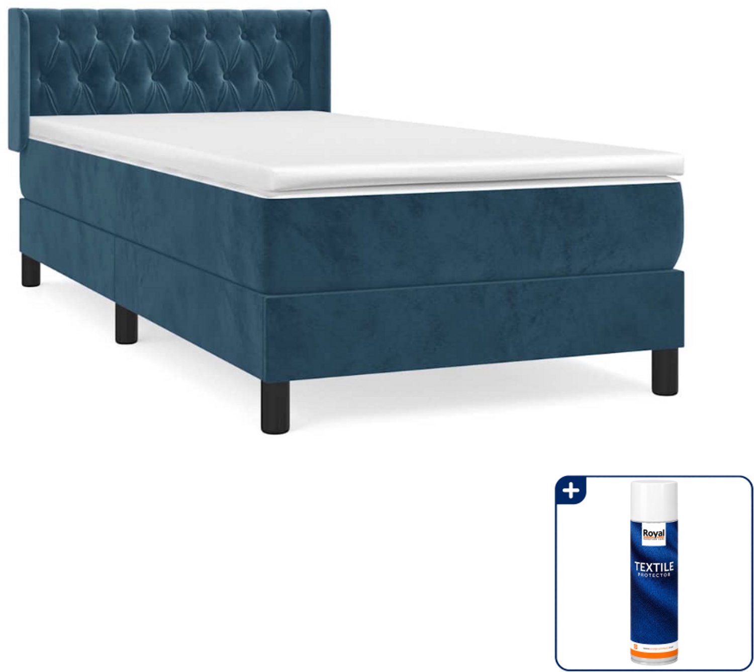 vidaXL boxspring met matras - 100 x 200 cm - fluweel - donkerblauw - Inclusief textielbeschermer 500 ml