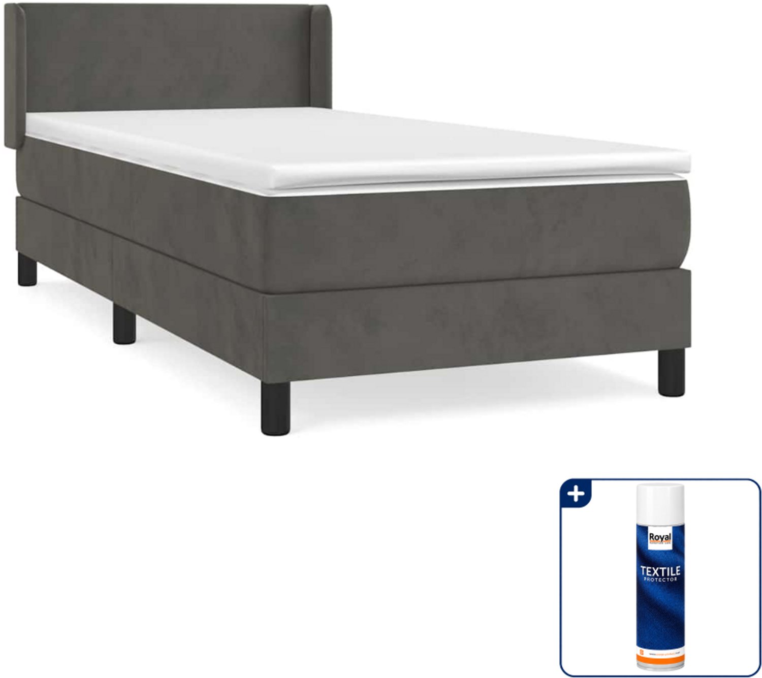 vidaXL boxspring met matras 80 x 200 cm - fluweel - donkergrijs - Inclusief textielbeschermer 500 ml