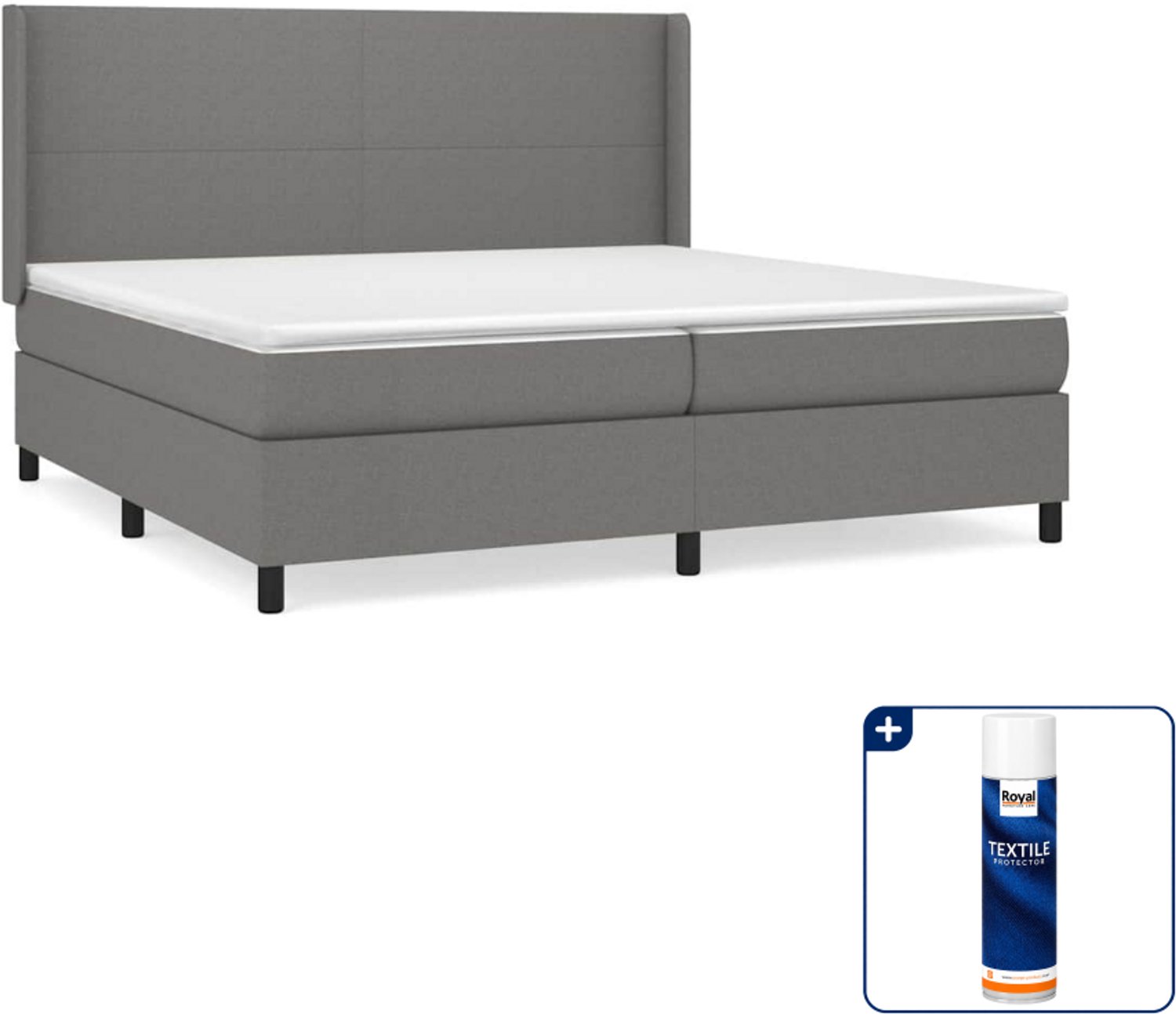 vidaXL boxspring met matras - Super kingsize - 200 x 200 cm - donkergrijs - Inclusief textielbeschermer 500 ml