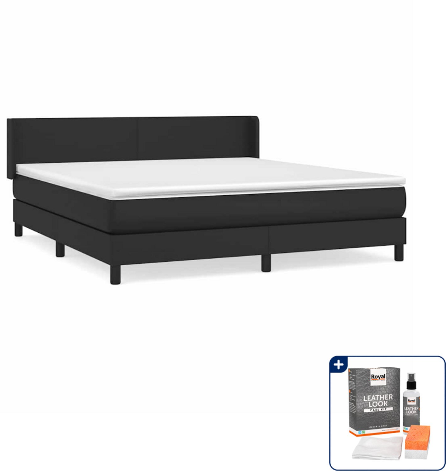 vidaXL boxspring met matras Kingsize - 180 x 200 cm - zwart - Inclusief onderhoudsset voor kunstleer 150 ml