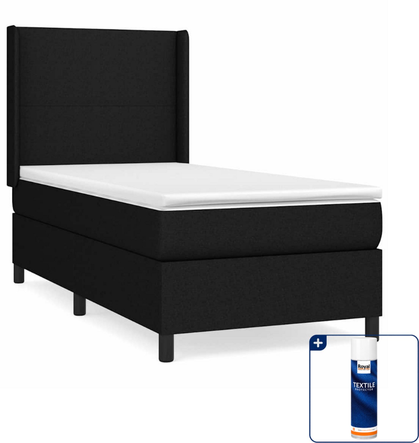 vidaXL boxspring met matras - 80 x 200 cm - stof - zwart - Inclusief textielbeschermer 500 ml