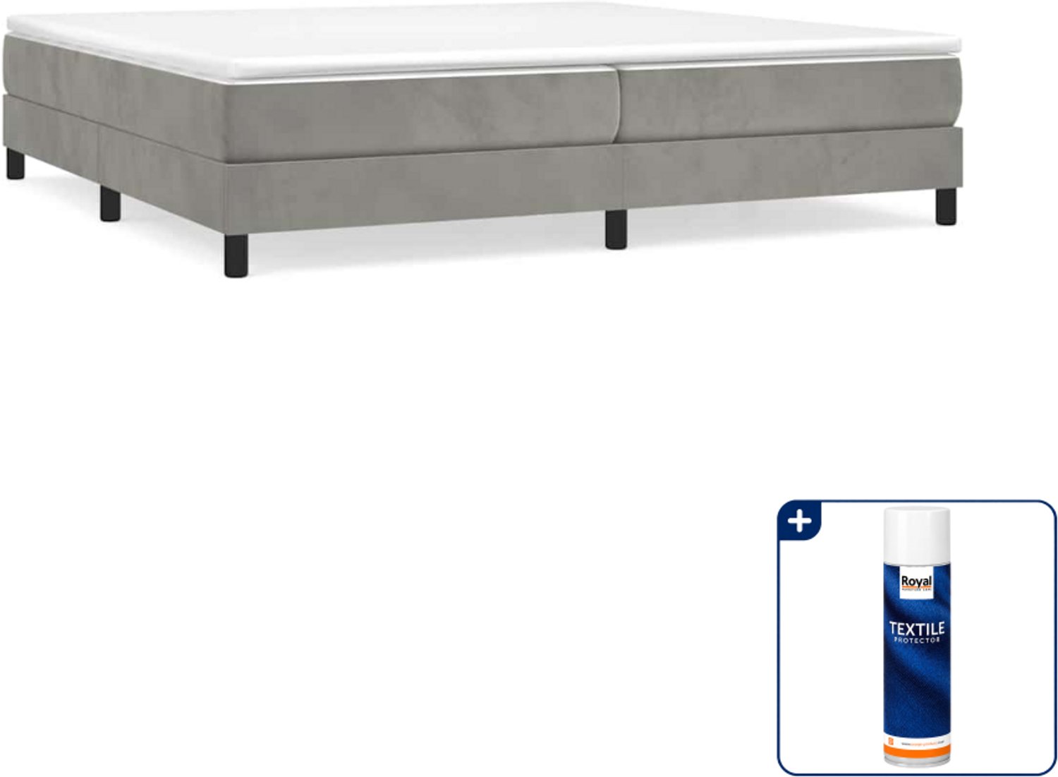 vidaXL boxspring met matras Super kingsize 200x200 cm - fluweel - lichtgrijs - Inclusief textielbeschermer 500 ml