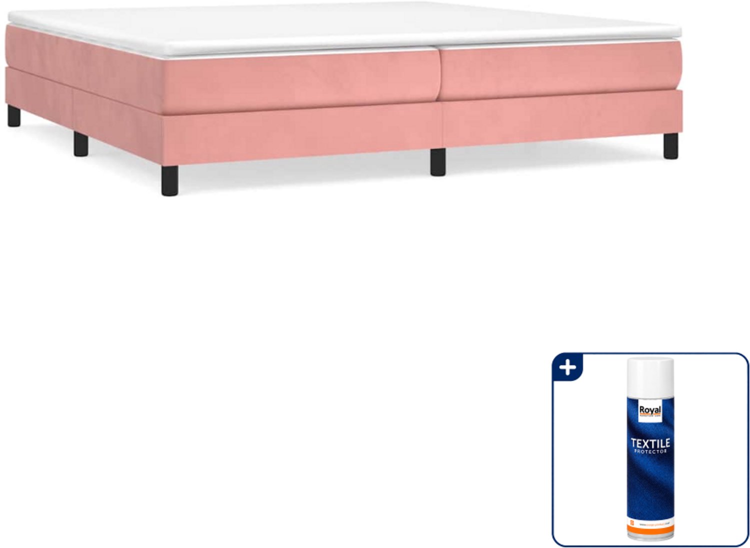 vidaXL boxspring met matras - 200 x 200 cm - fluweel - roze - Inclusief textielbeschermer 500 ml