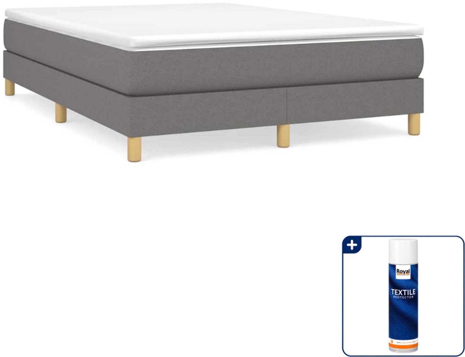 vidaXL boxspring met matras 140 x 190 cm - donkergrijs - Inclusief textielbeschermer 500 ml
