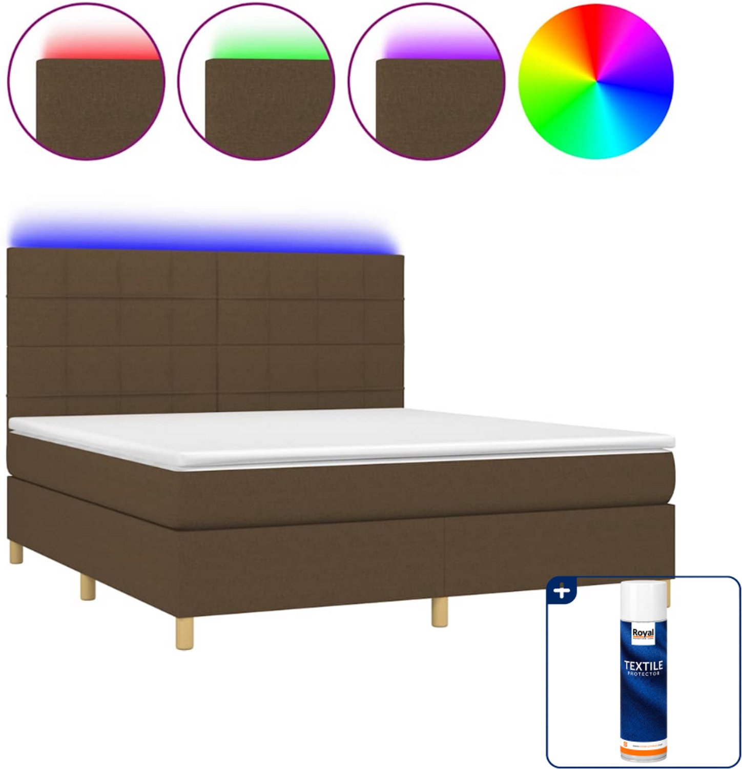 vidaXL Kingsize boxspring met matras en LED - 180 x 200 cm - donkerbruin - Inclusief textielbeschermer 500 ml