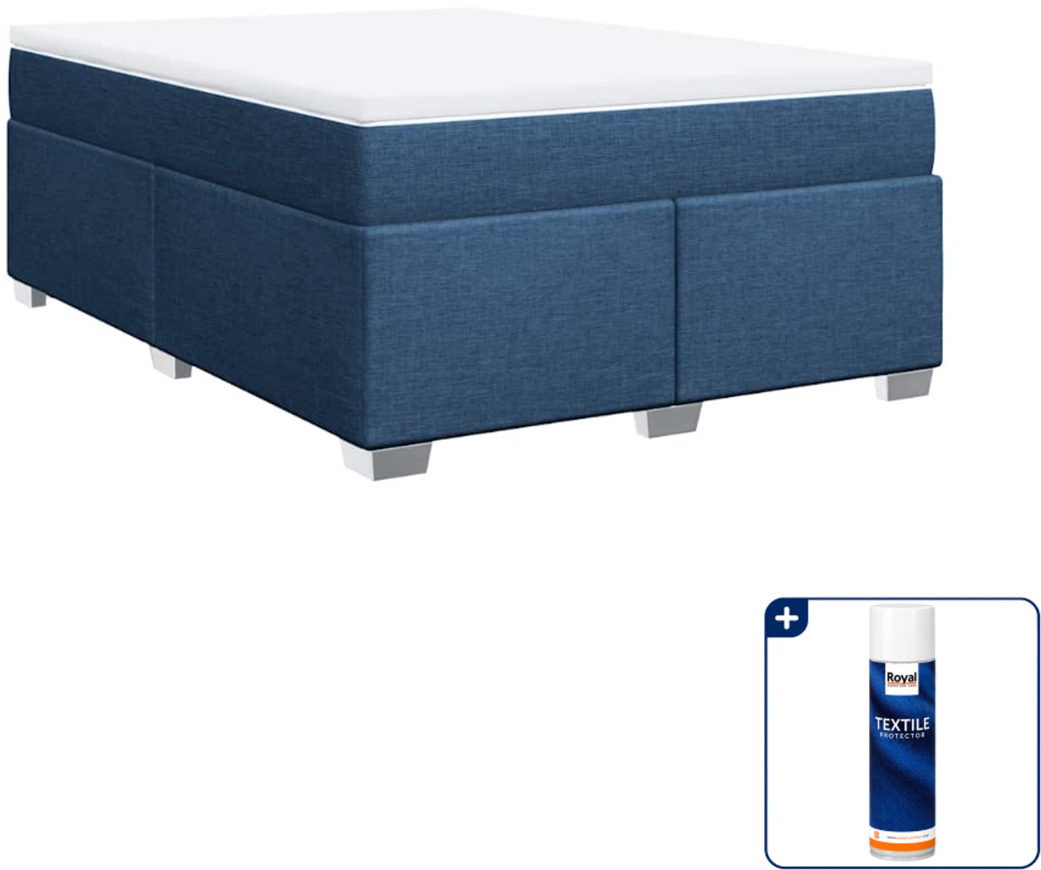 vidaXL boxspring met matras - 140 x 190 cm - blauw - Inclusief textielbeschermer 500 ml